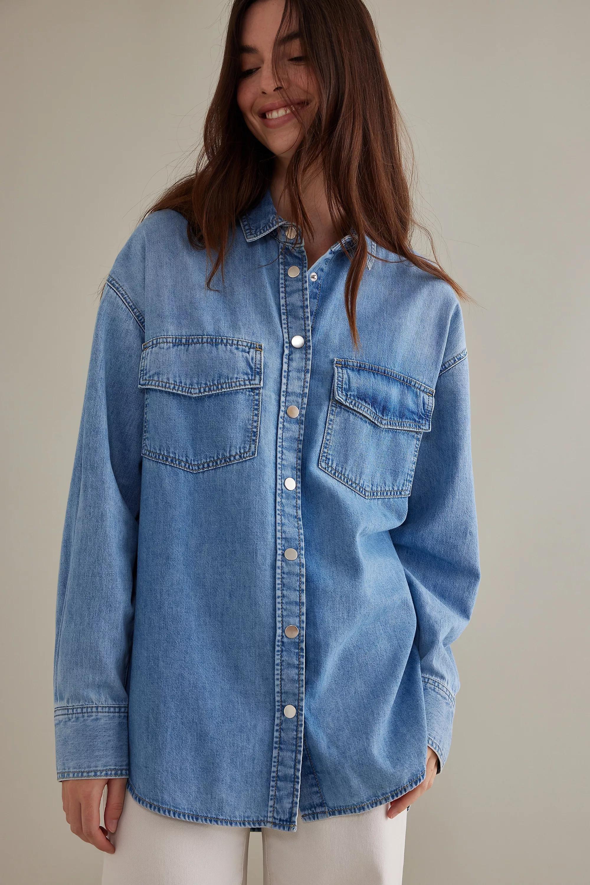 Stevie Long-Sleeve Denim Shirt, Blue, , large image number 0