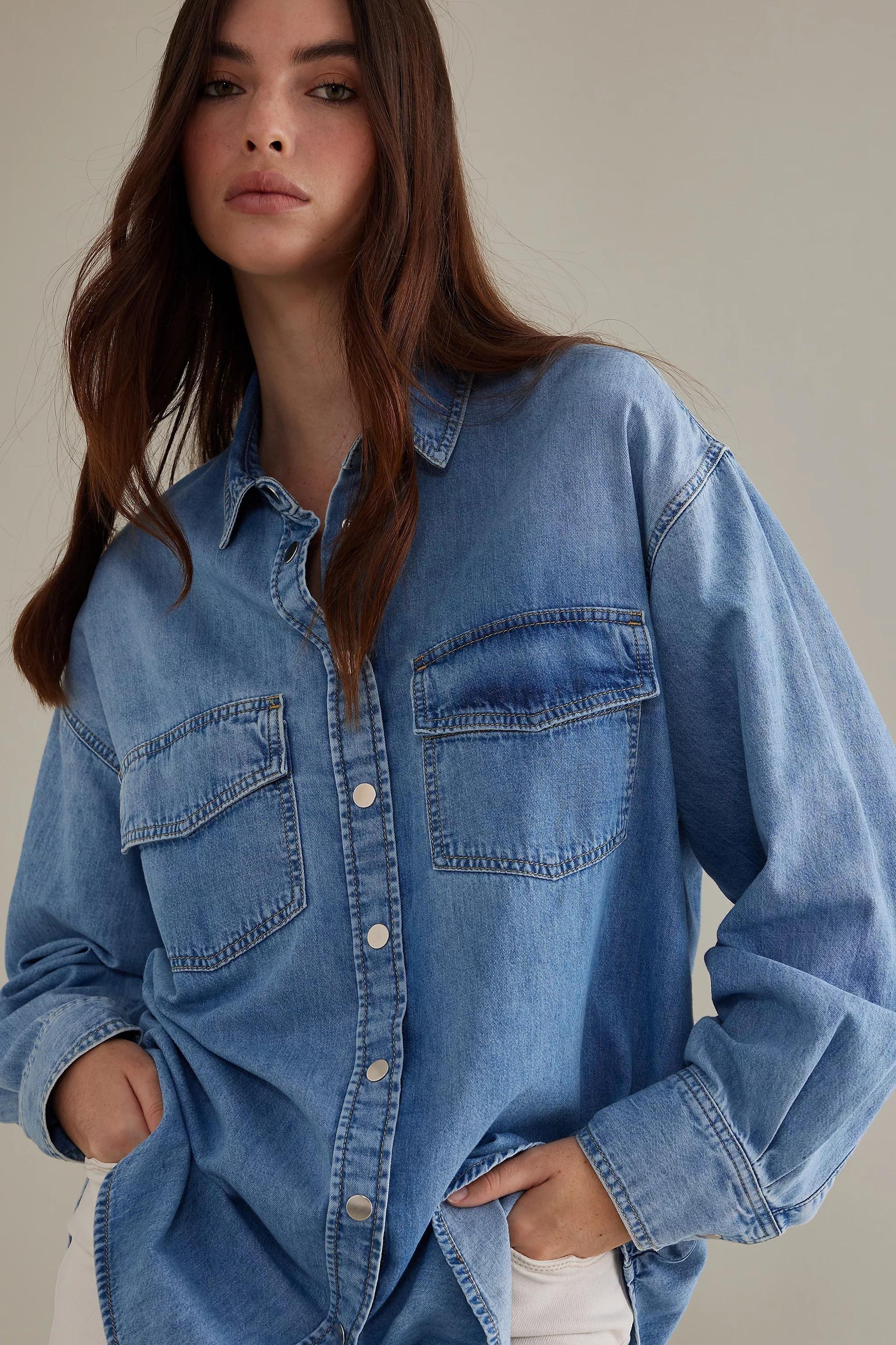 Stevie Long-Sleeve Denim Shirt, Blue, , large image number 2