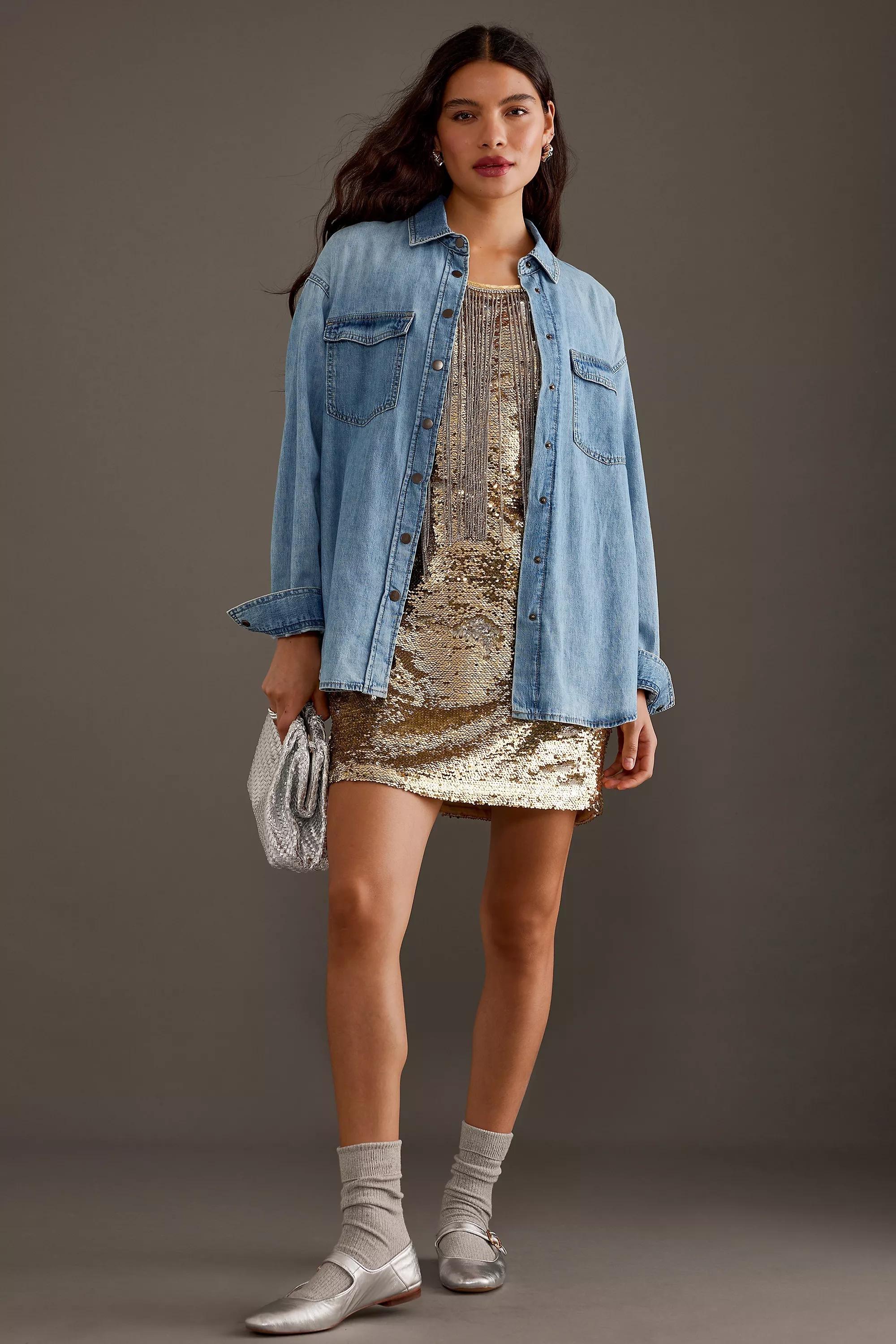 Stevie Long-Sleeve Denim Shirt, Blue, , large image number 3