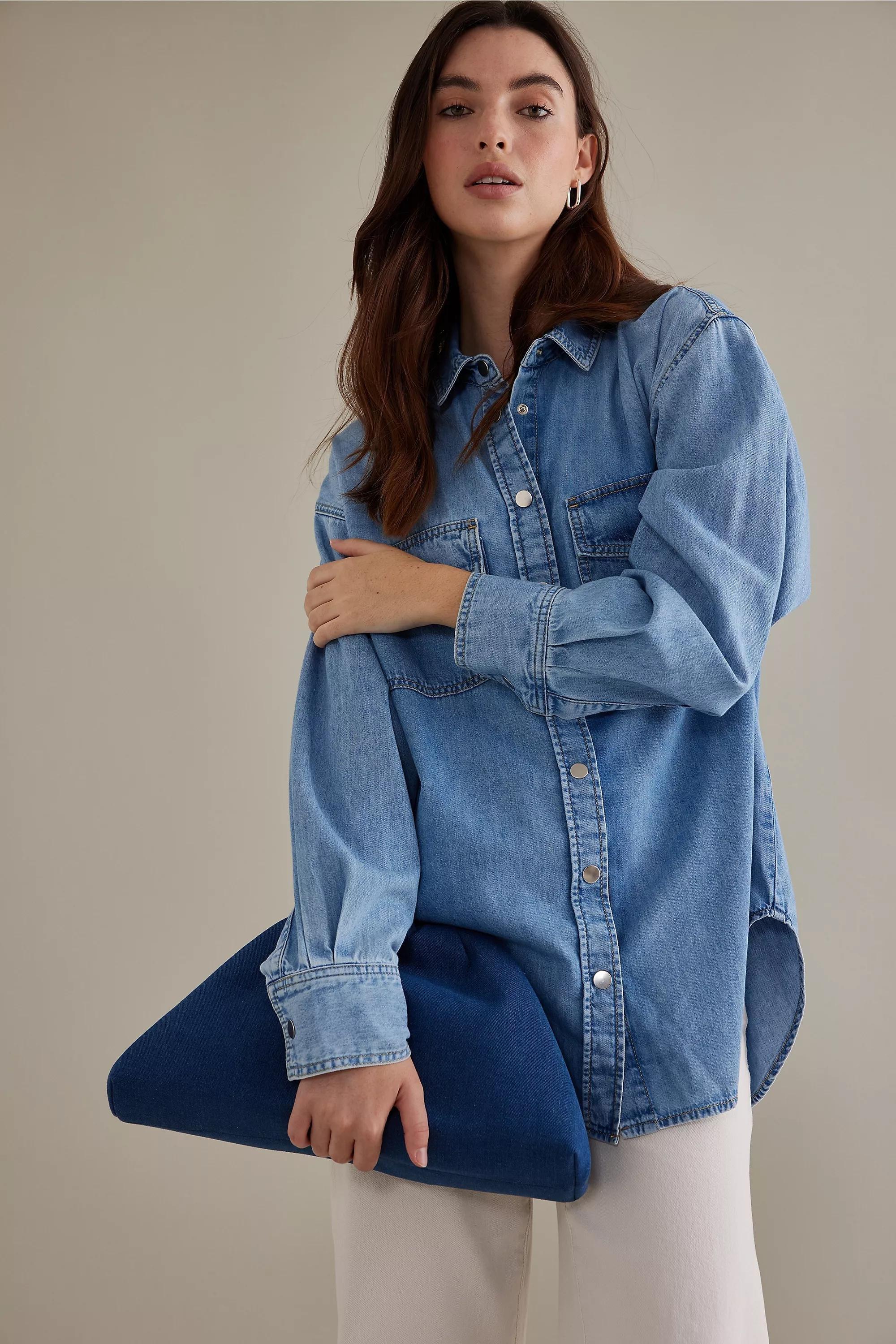Stevie Long-Sleeve Denim Shirt, Blue, , large image number 4