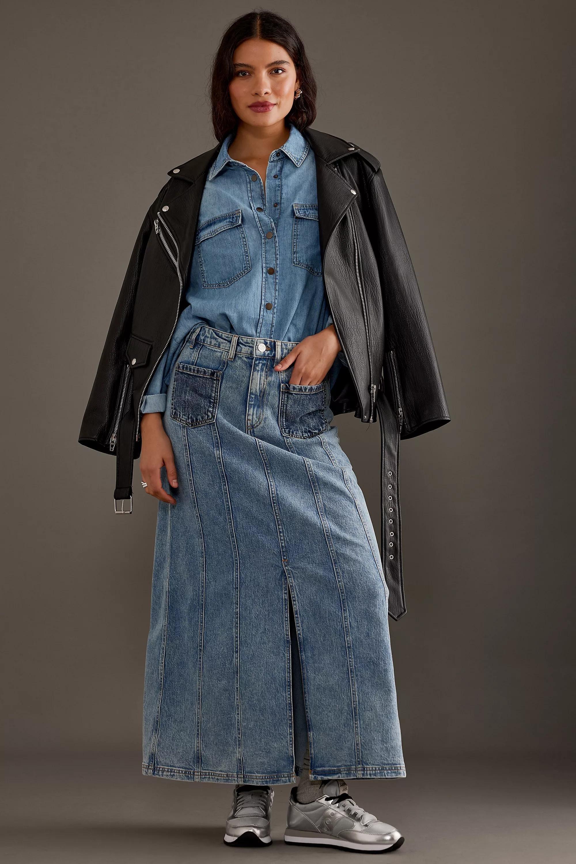 Stevie Long-Sleeve Denim Shirt, Blue, , large image number 8