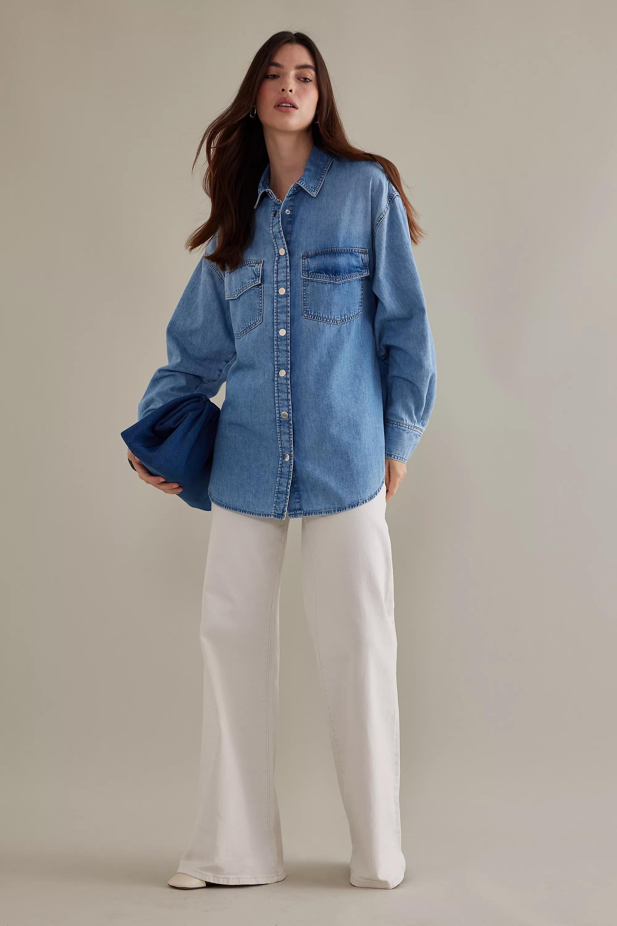 Stevie Long-Sleeve Denim Shirt, Blue, , large image number 9