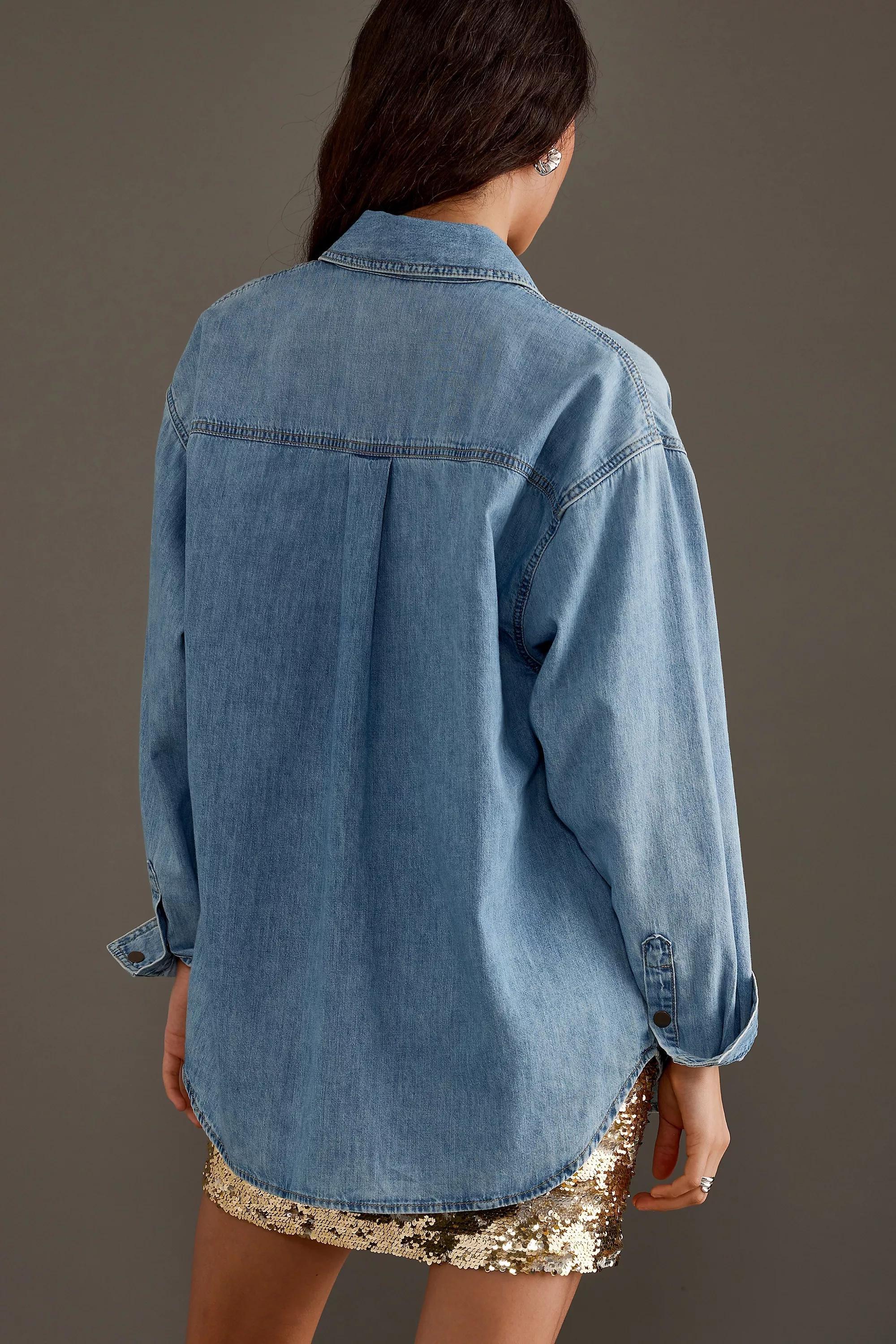 Stevie Long-Sleeve Denim Shirt, Blue, , large image number 10