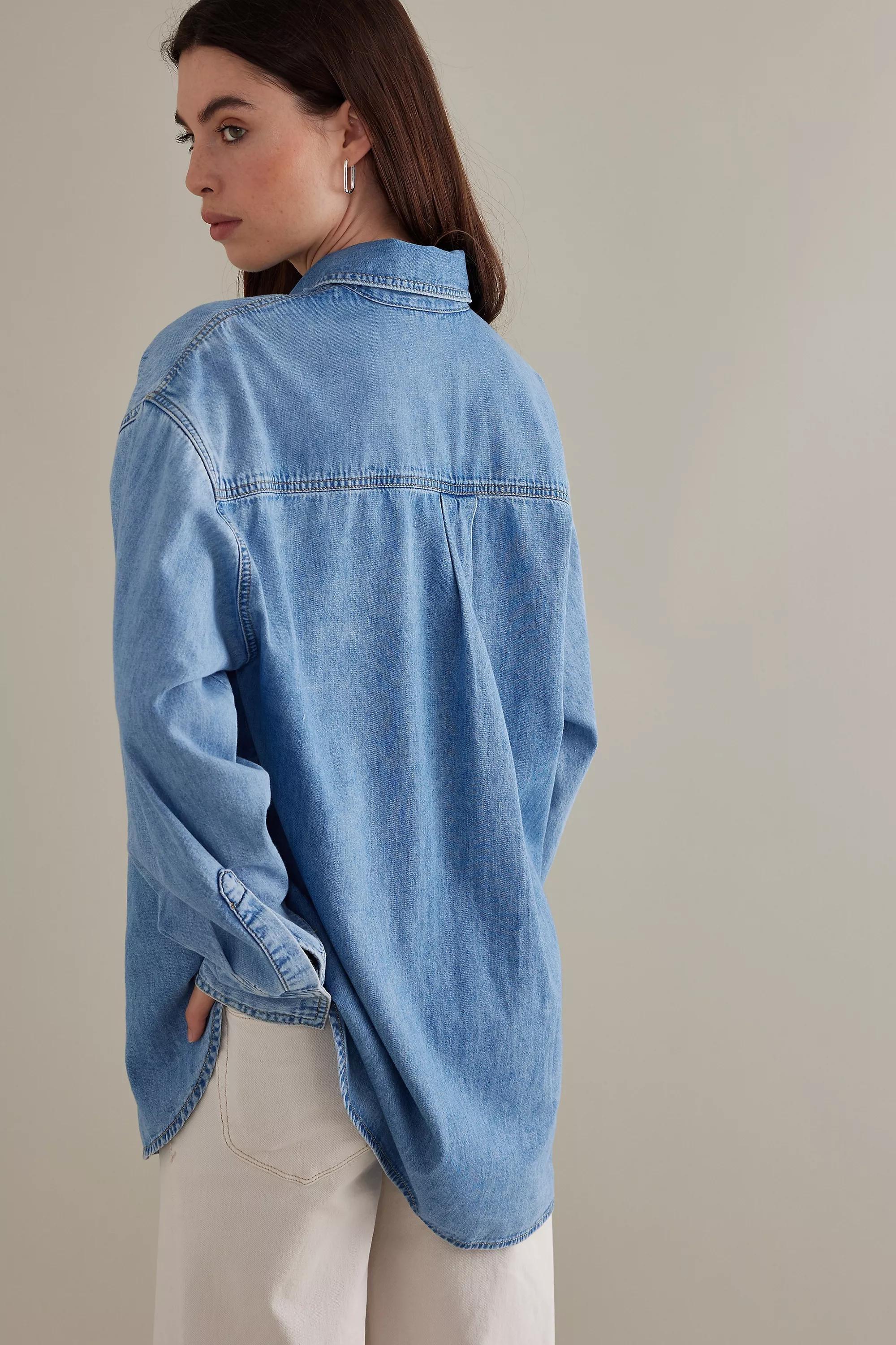 Stevie Long-Sleeve Denim Shirt, Blue, , large image number 11