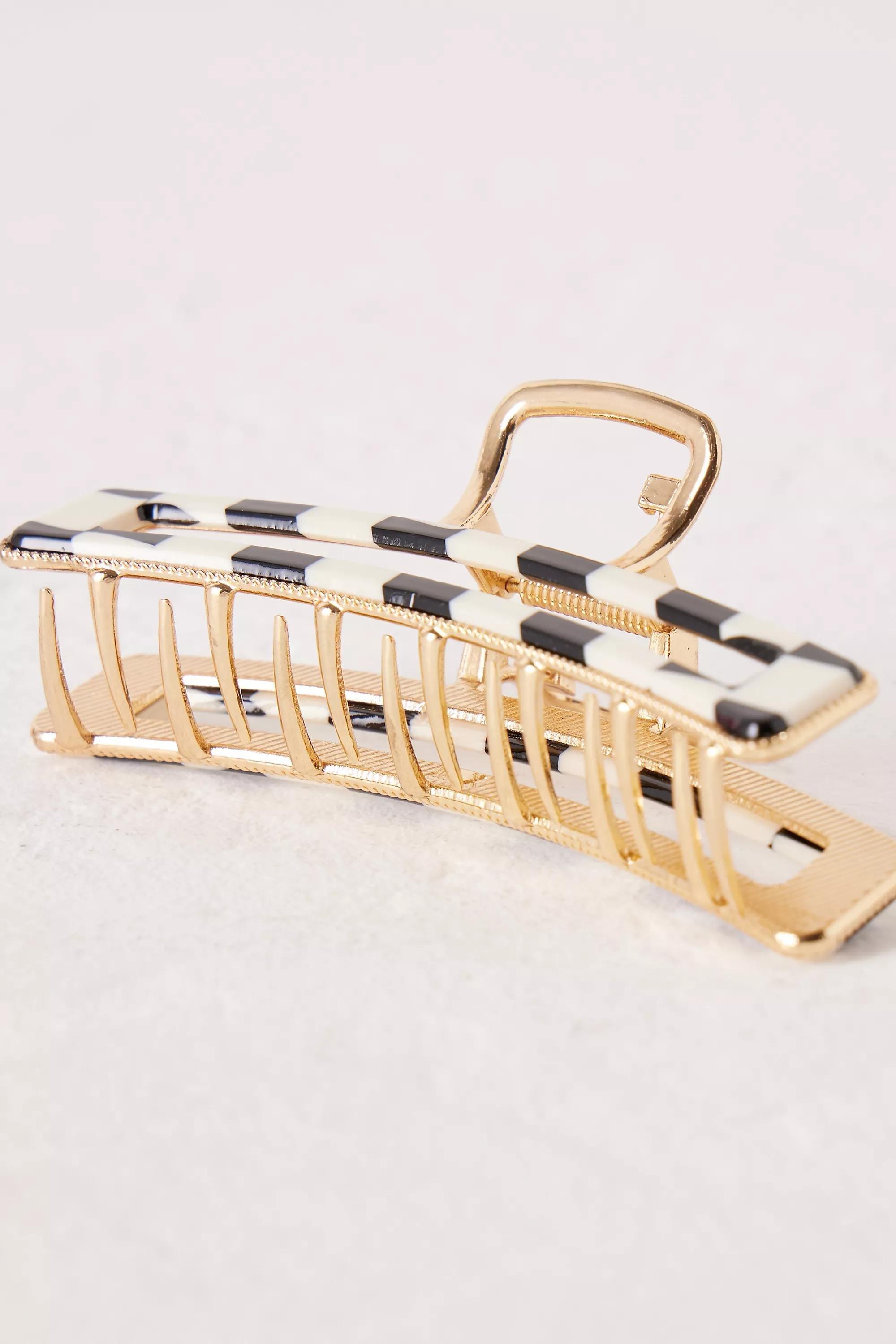 Check Metal Hair Claw Clip, Black & White, A501_0018, large image number 3