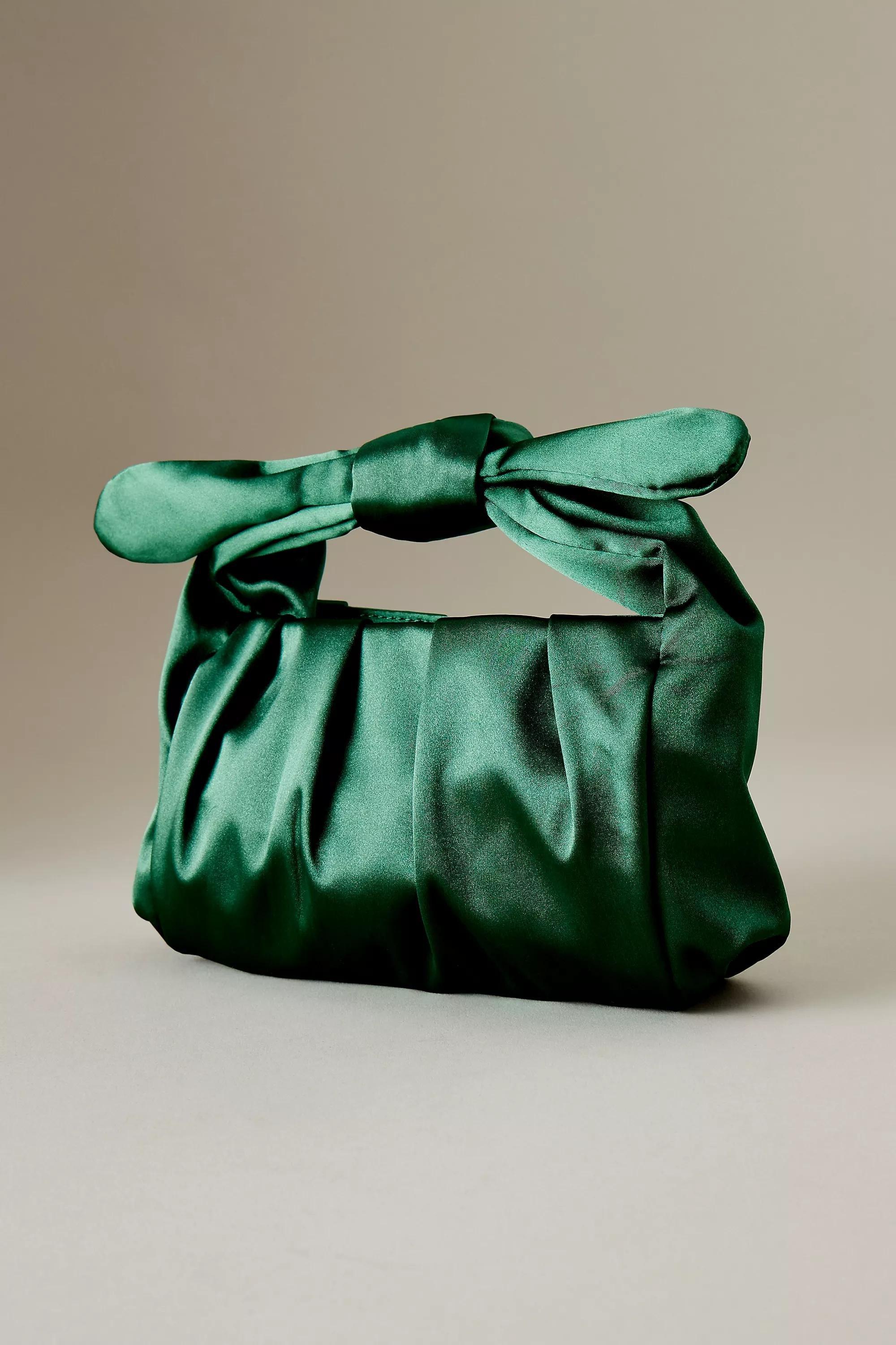 Satin Bow-Strap Shoulder Bag, Green, A501_0030, large image number 0