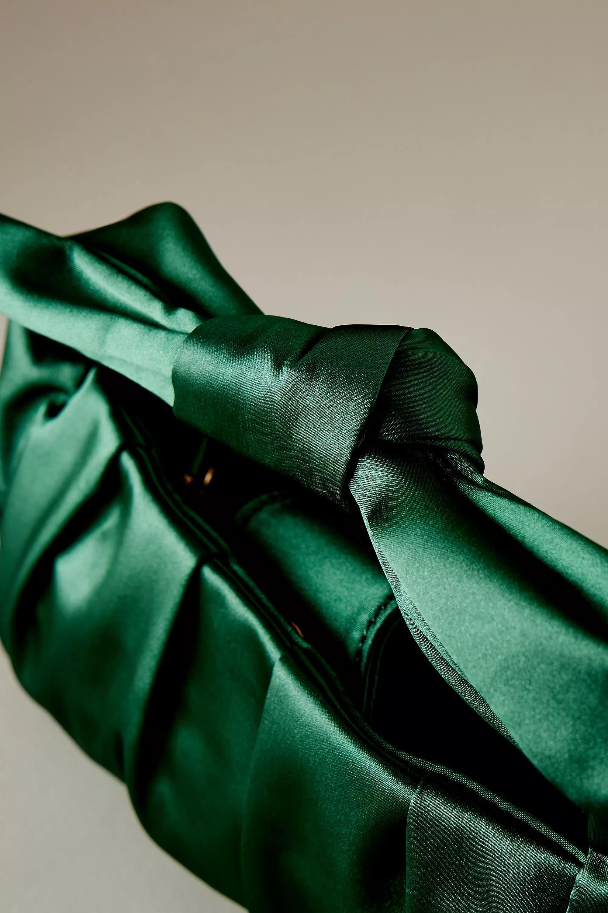 Satin Bow-Strap Shoulder Bag, Green, A501_0030, large image number 1