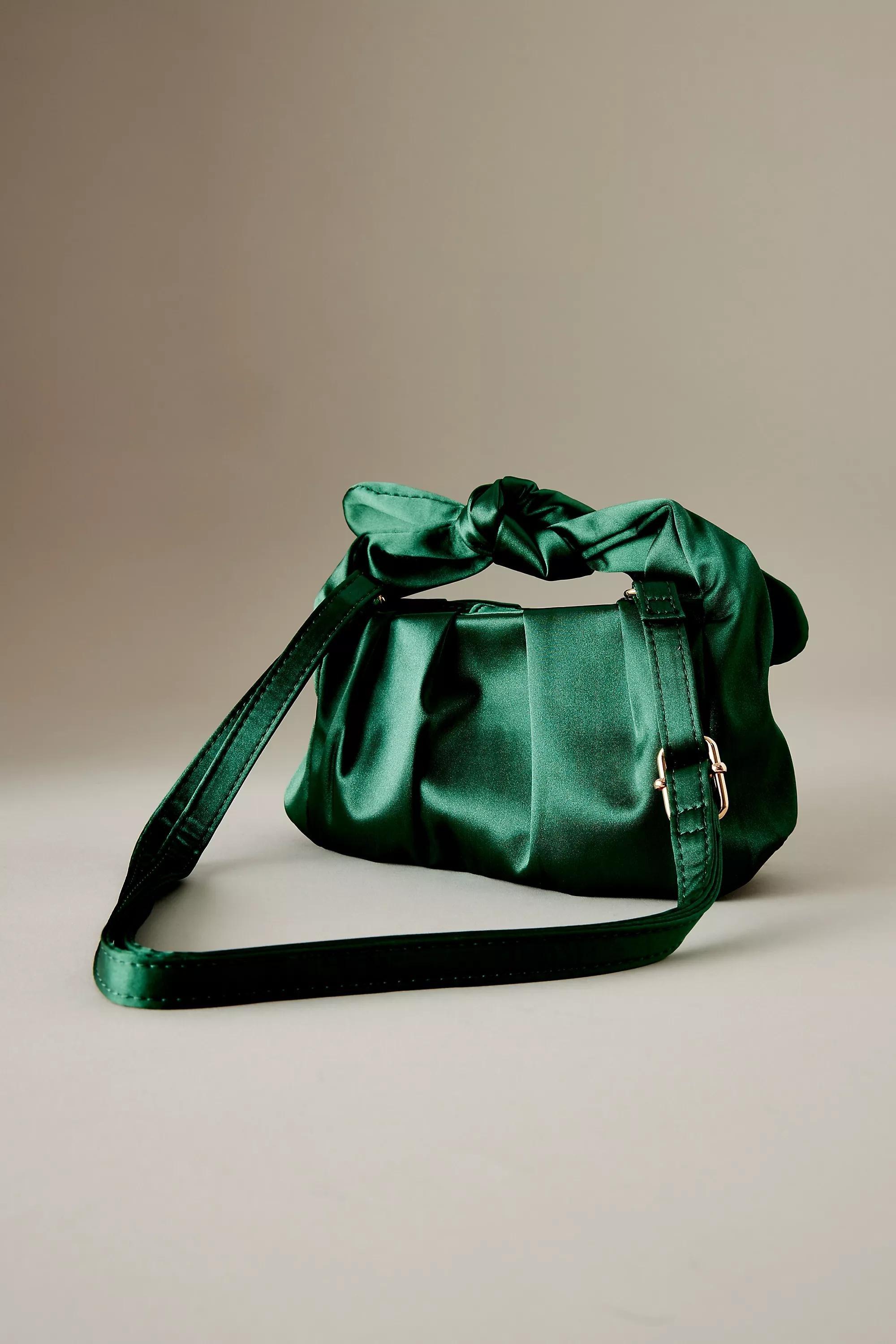 Satin Bow-Strap Shoulder Bag, Green, A501_0030, large image number 2