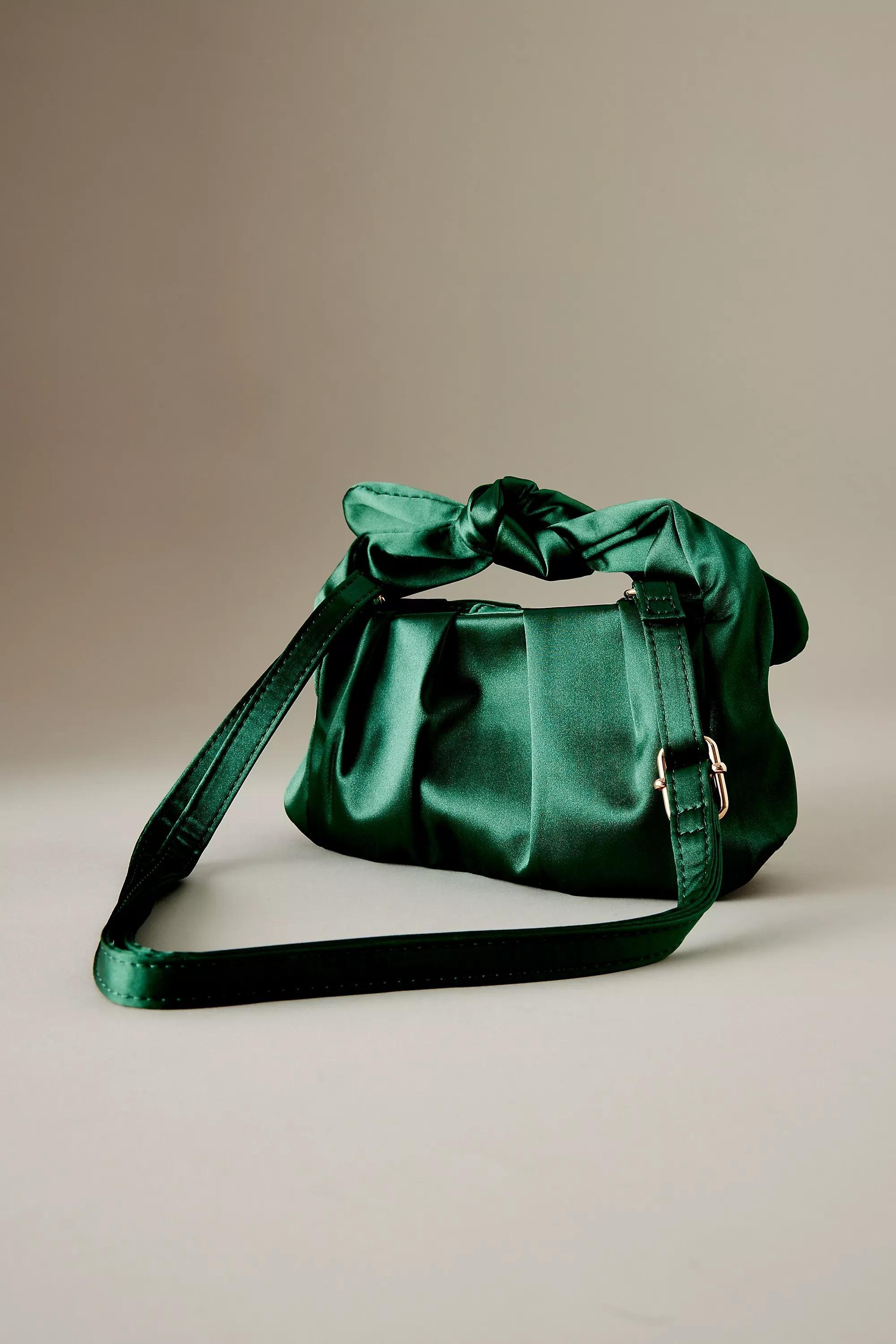 Anthropologie - Satin Bow-Strap Shoulder Bag, Green