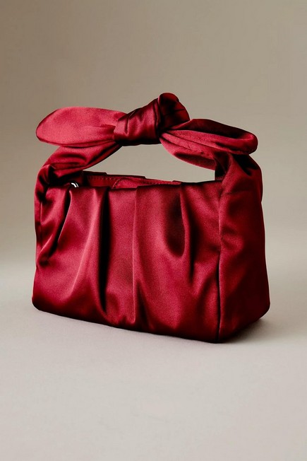 Anthropologie - Satin Bow-Strap Shoulder Bag, Red