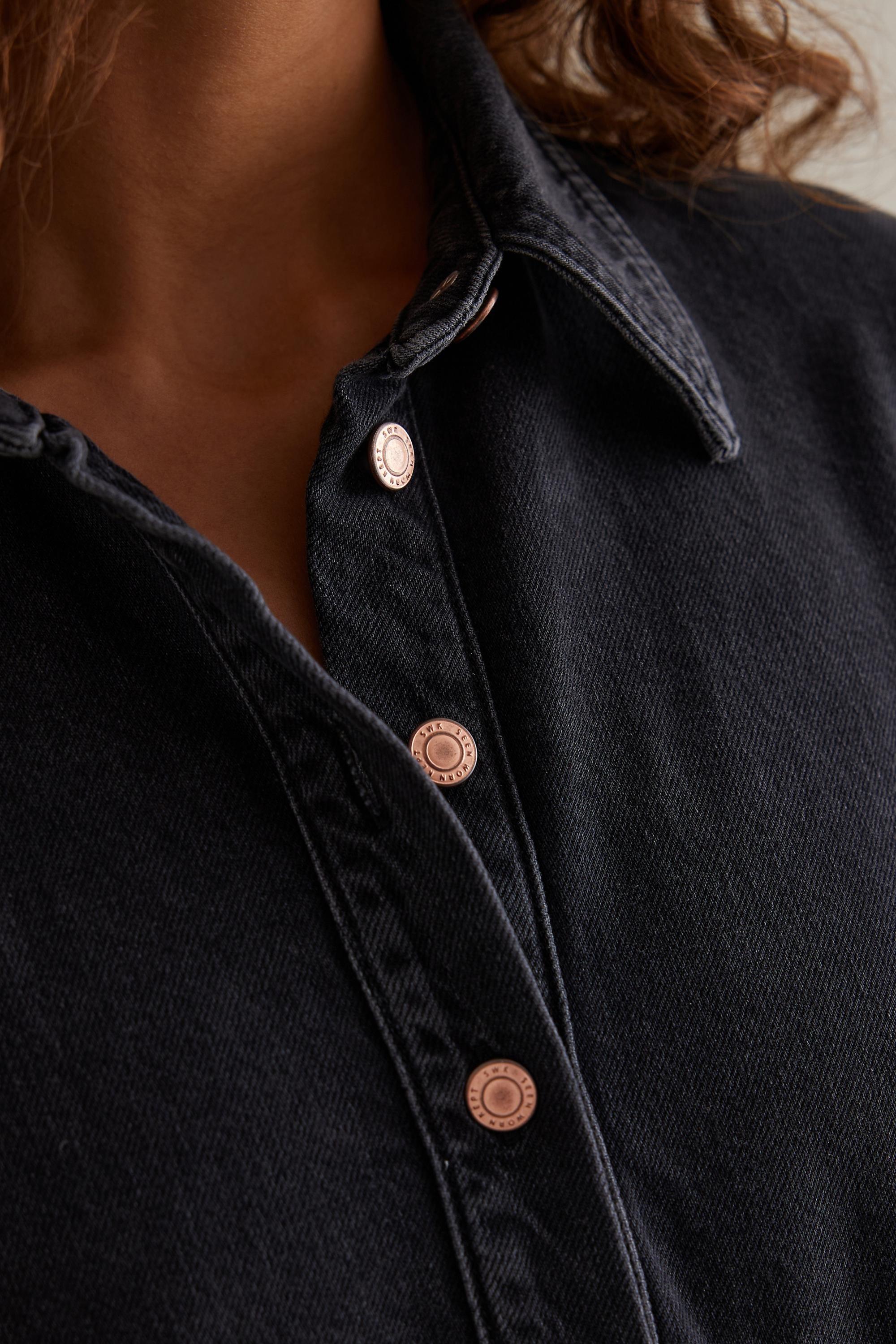 Seen Worn Kept Slouchy Long-Sleeve Denim Midi Dress, Black, , large image number 3