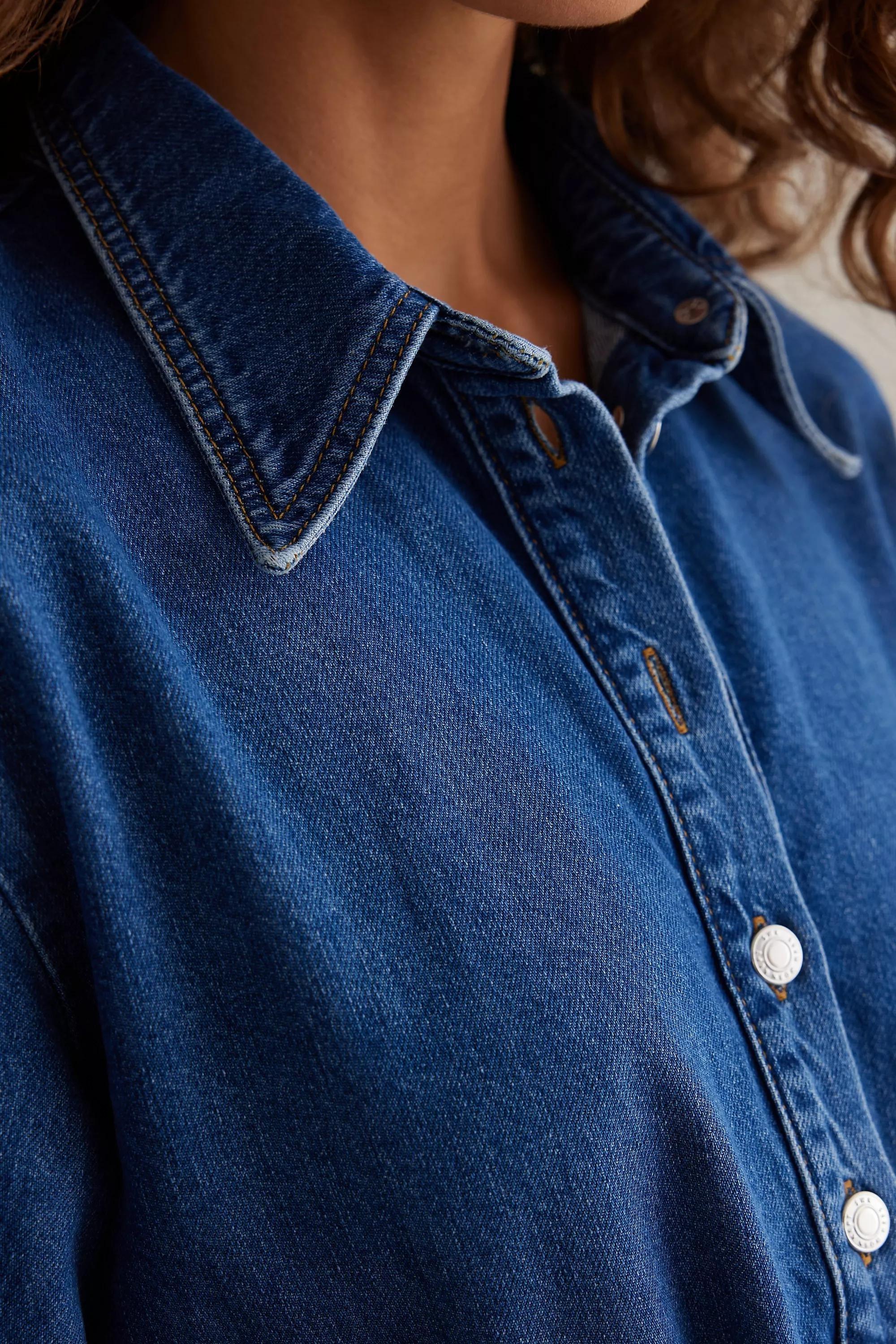 Seen Worn Kept Slouchy Long-Sleeve Denim Midi Dress, Blue, , large image number 1
