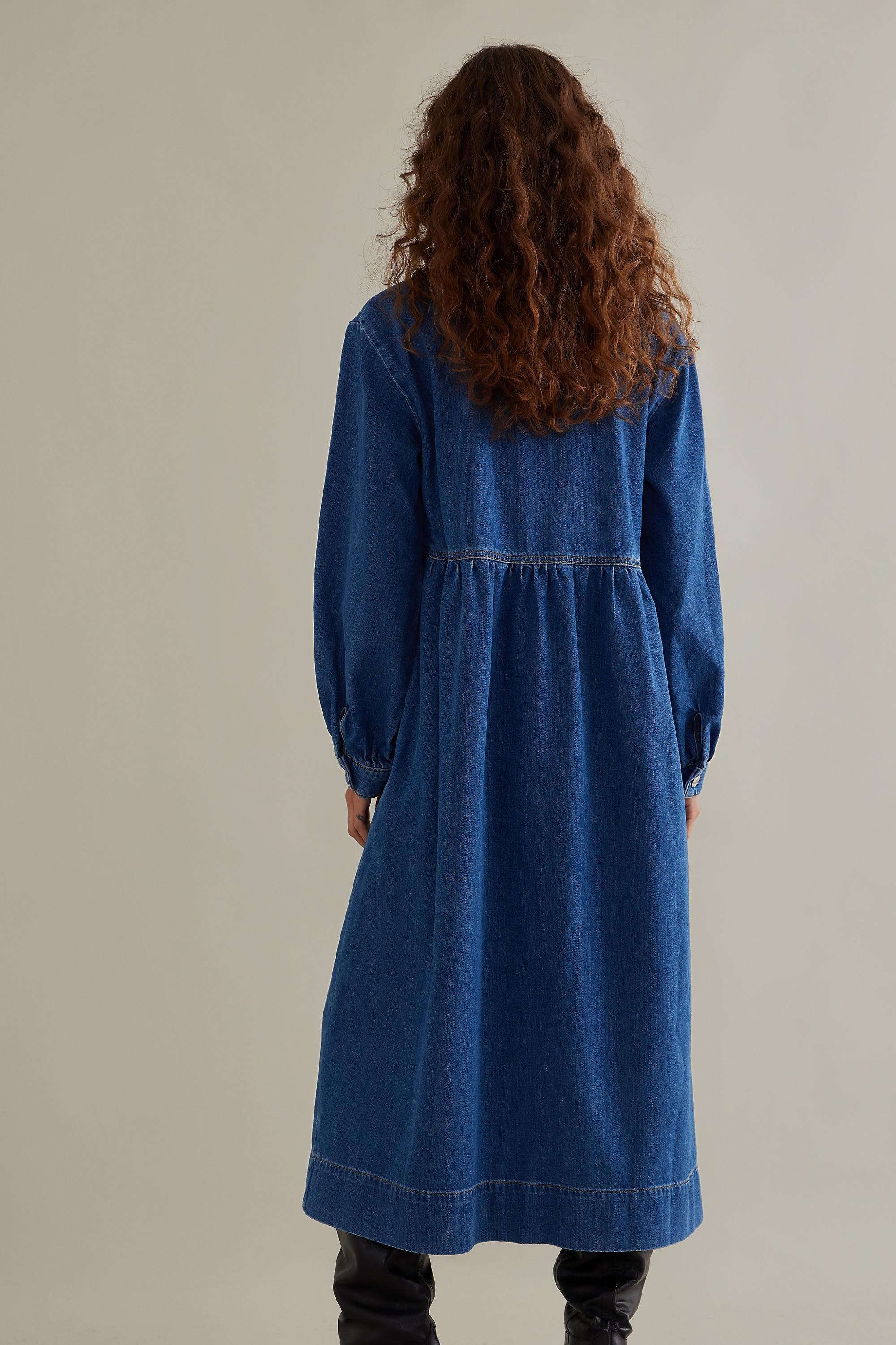 Seen Worn Kept Slouchy Long-Sleeve Denim Midi Dress, Blue, , large image number 4