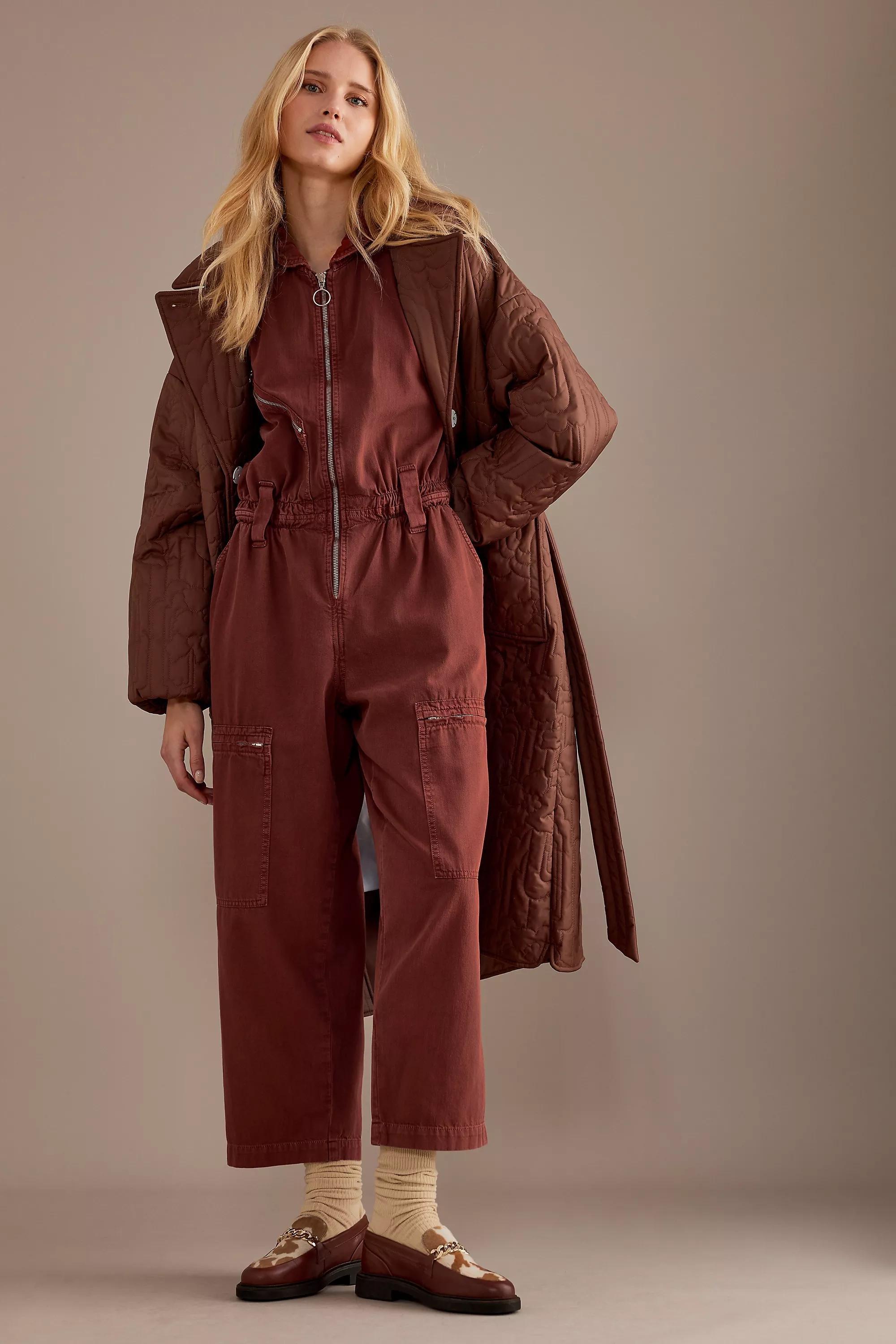 Seventy + Mochi Amelia Long-Sleeve Organic Denim Jumpsuit, Orange, , large image number 0