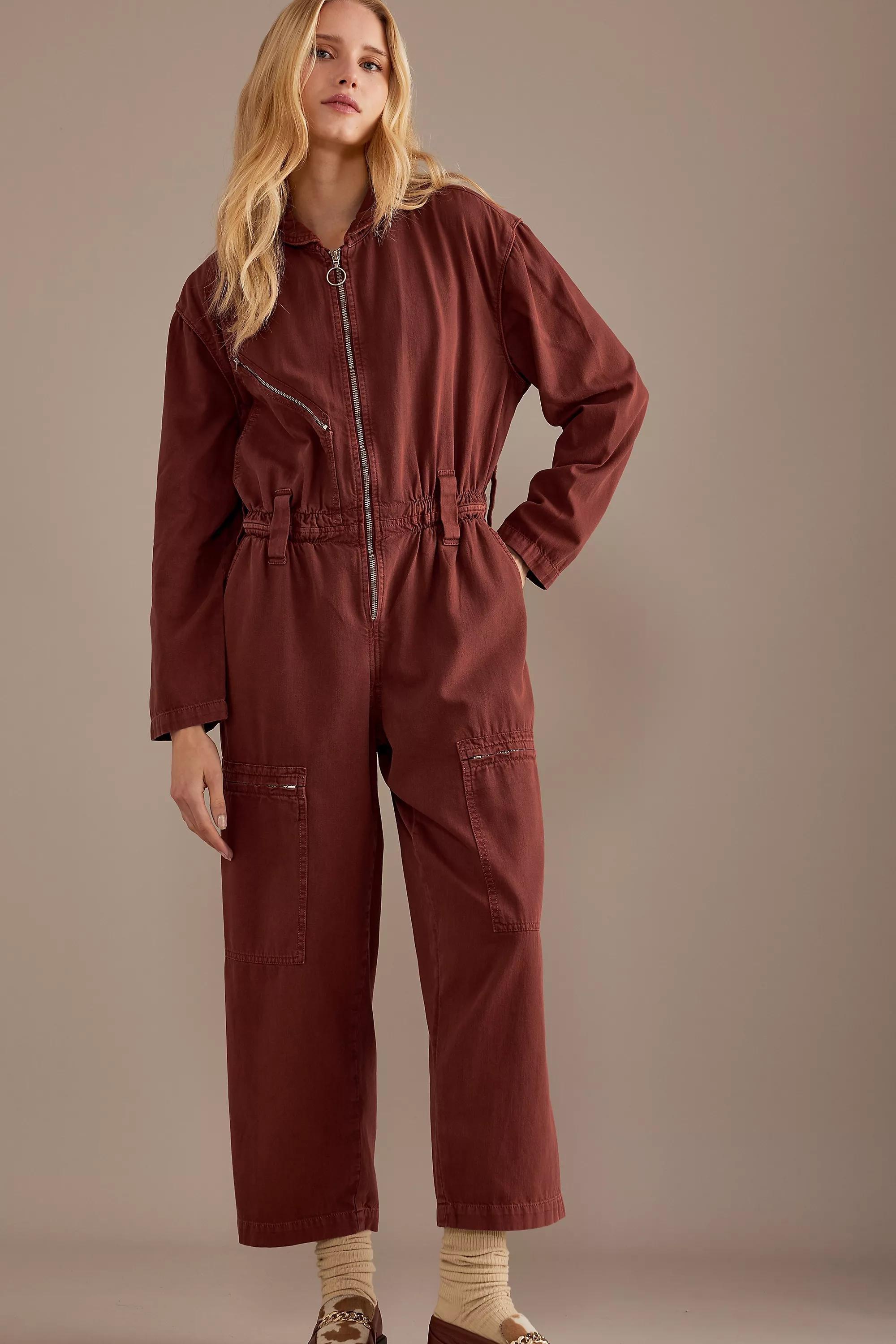 Seventy + Mochi Amelia Long-Sleeve Organic Denim Jumpsuit, Orange, , large image number 1