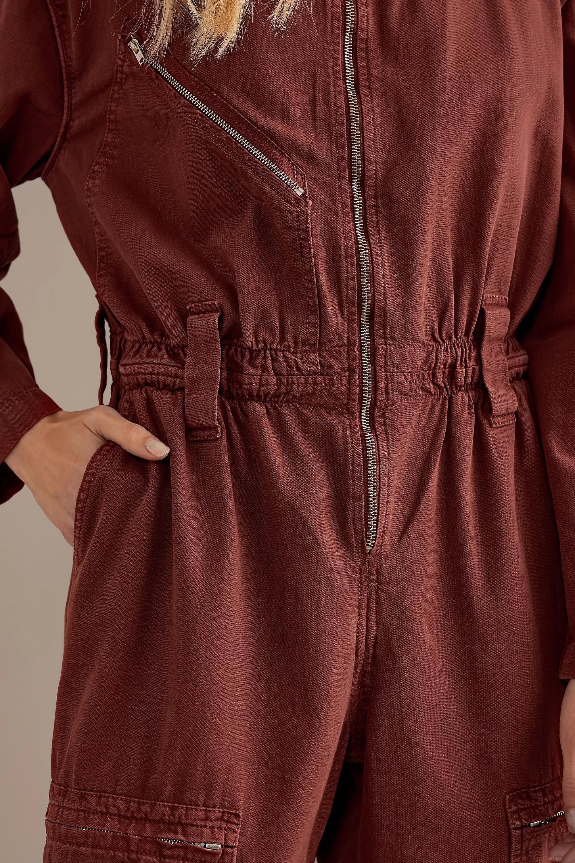 Seventy + Mochi Amelia Long-Sleeve Organic Denim Jumpsuit, Orange, A501_0081, large image number 2