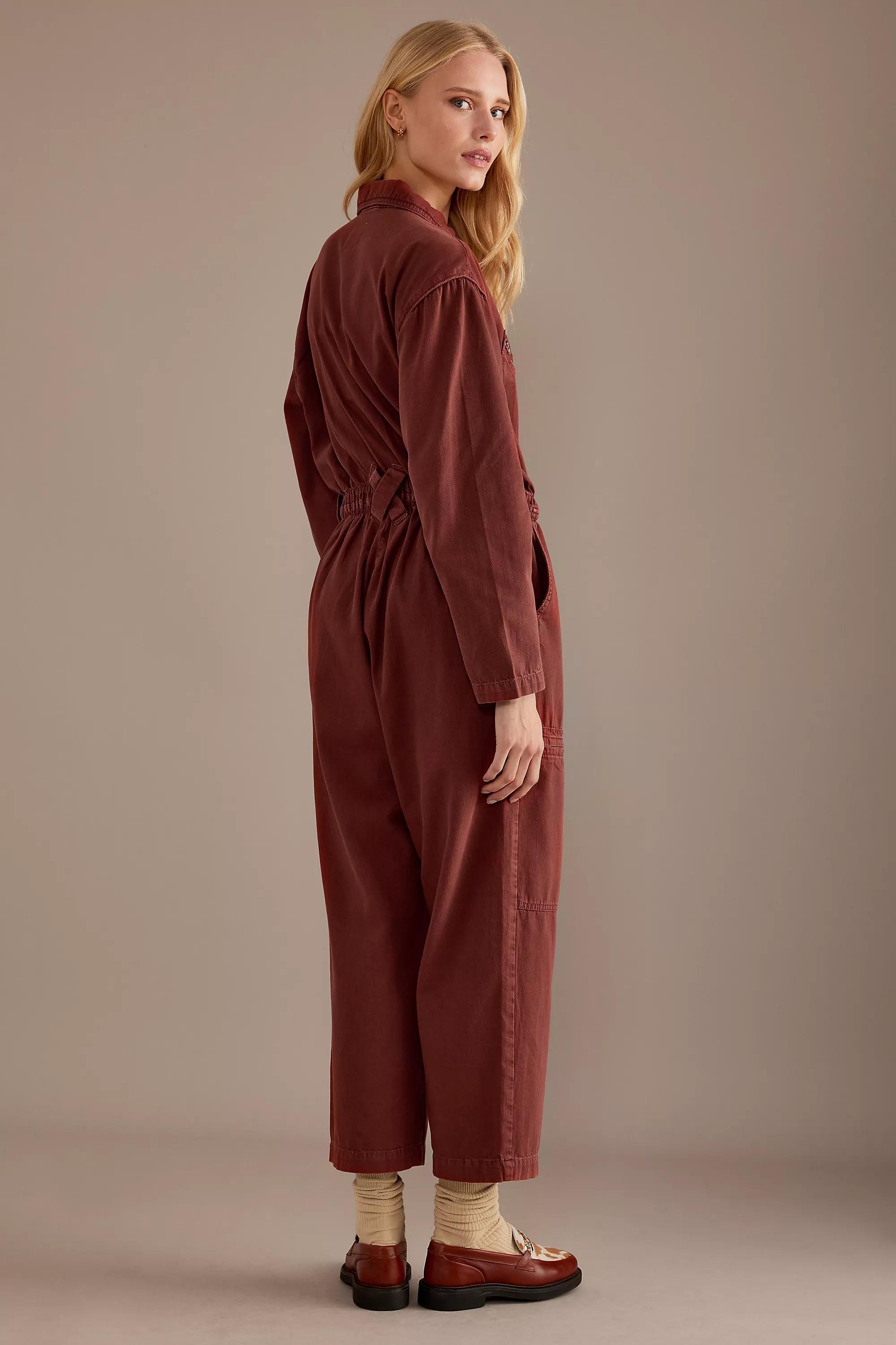 Seventy + Mochi Amelia Long-Sleeve Organic Denim Jumpsuit, Orange, , large image number 3