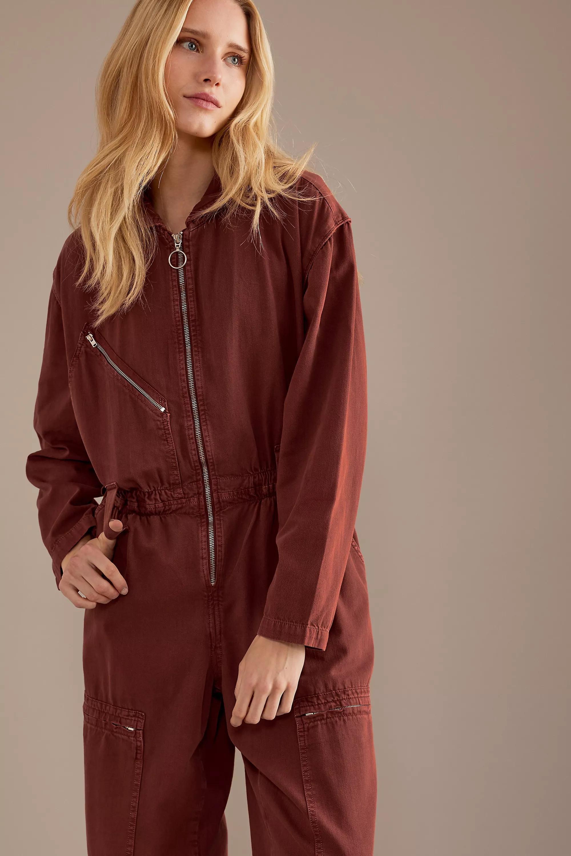 Seventy + Mochi Amelia Long-Sleeve Organic Denim Jumpsuit, Orange, A501_0081, large image number 4