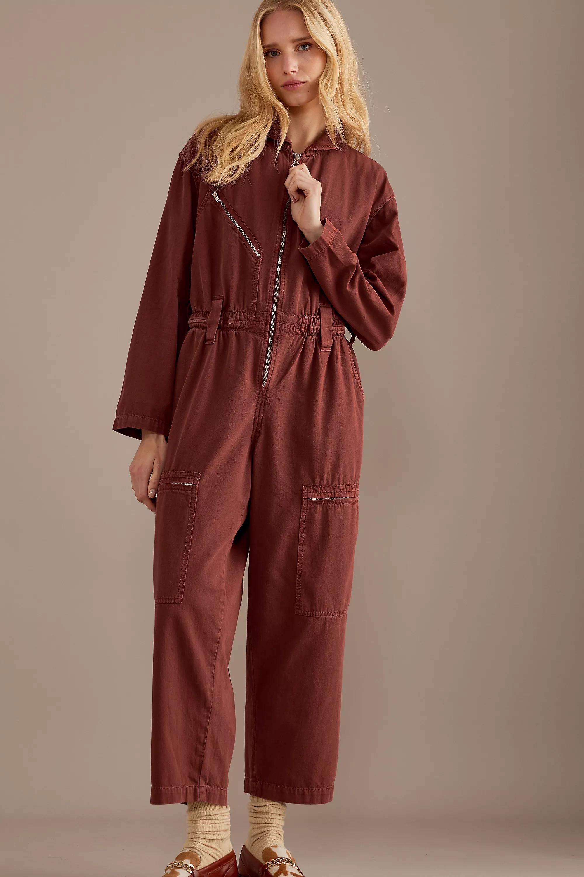 Seventy + Mochi Amelia Long-Sleeve Organic Denim Jumpsuit, Orange, A501_0081, large image number 5