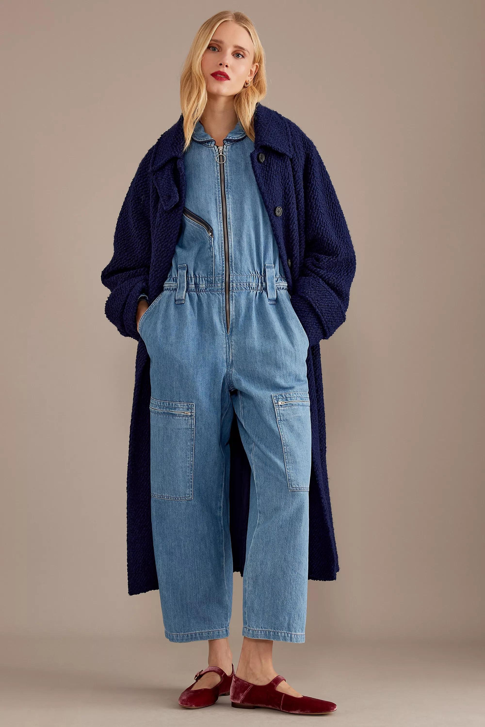 Seventy + Mochi Amelia Long-Sleeve Organic Denim Jumpsuit, Blue, , large image number 0