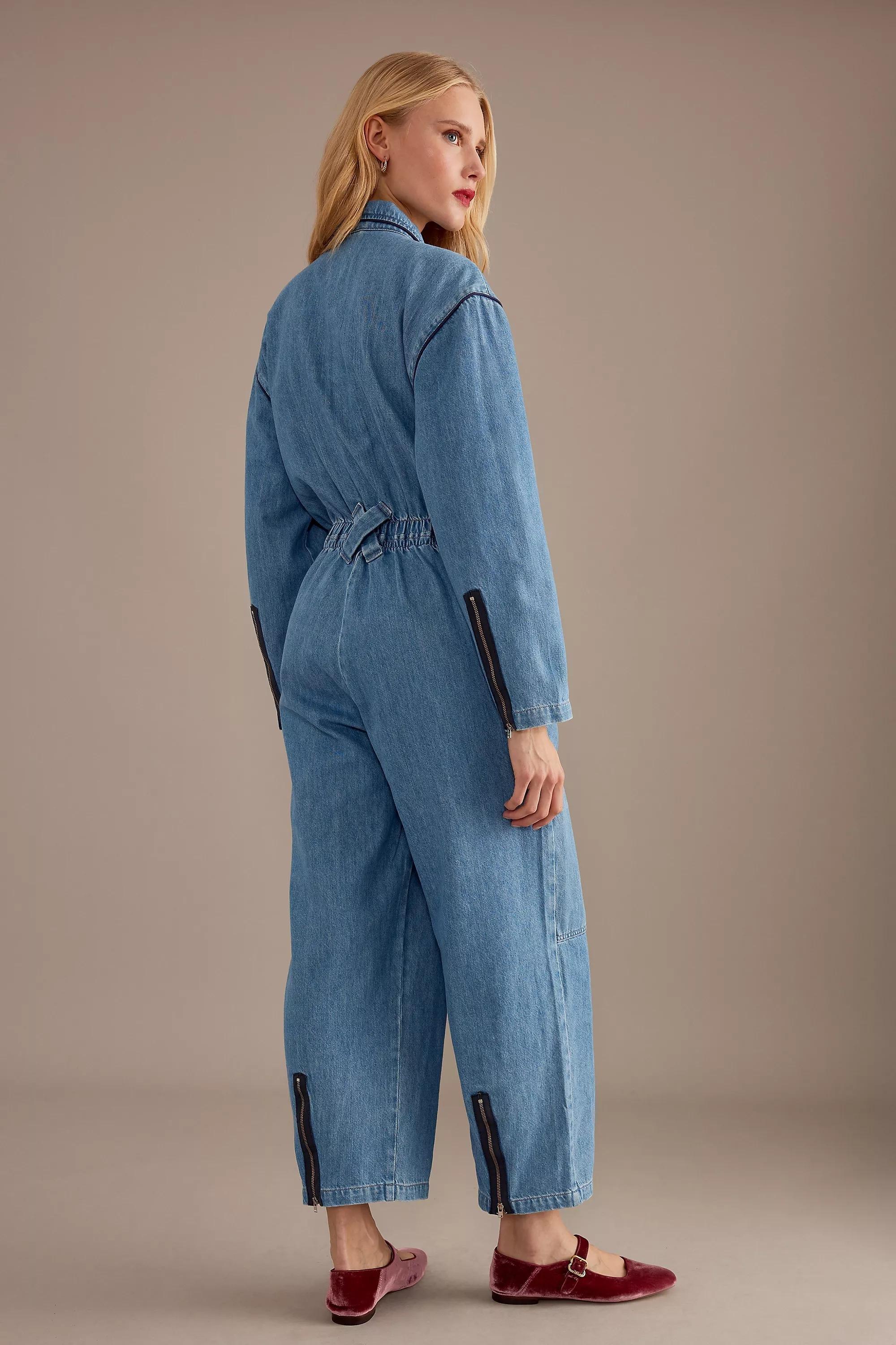 Seventy + Mochi Amelia Long-Sleeve Organic Denim Jumpsuit, Blue, , large image number 2