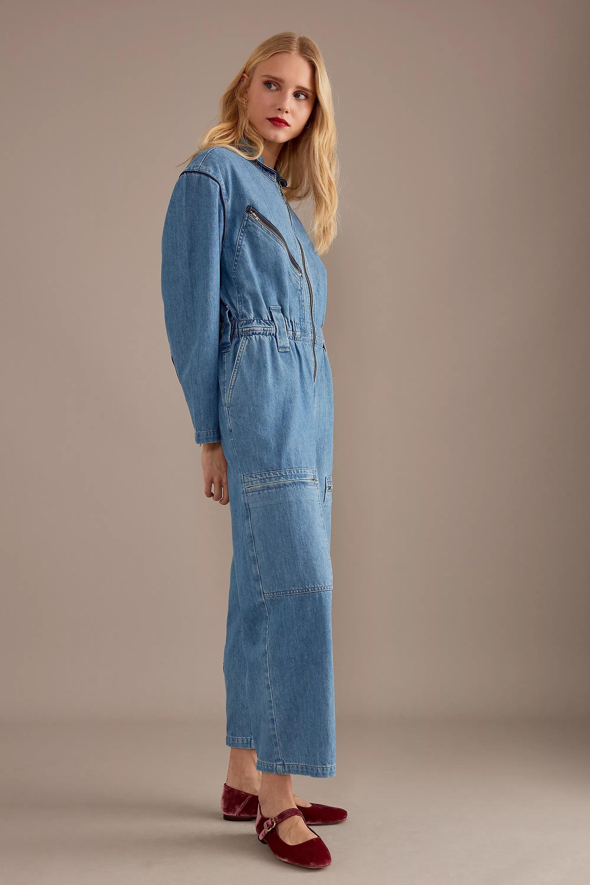 Seventy + Mochi Amelia Long-Sleeve Organic Denim Jumpsuit, Blue, , large image number 4