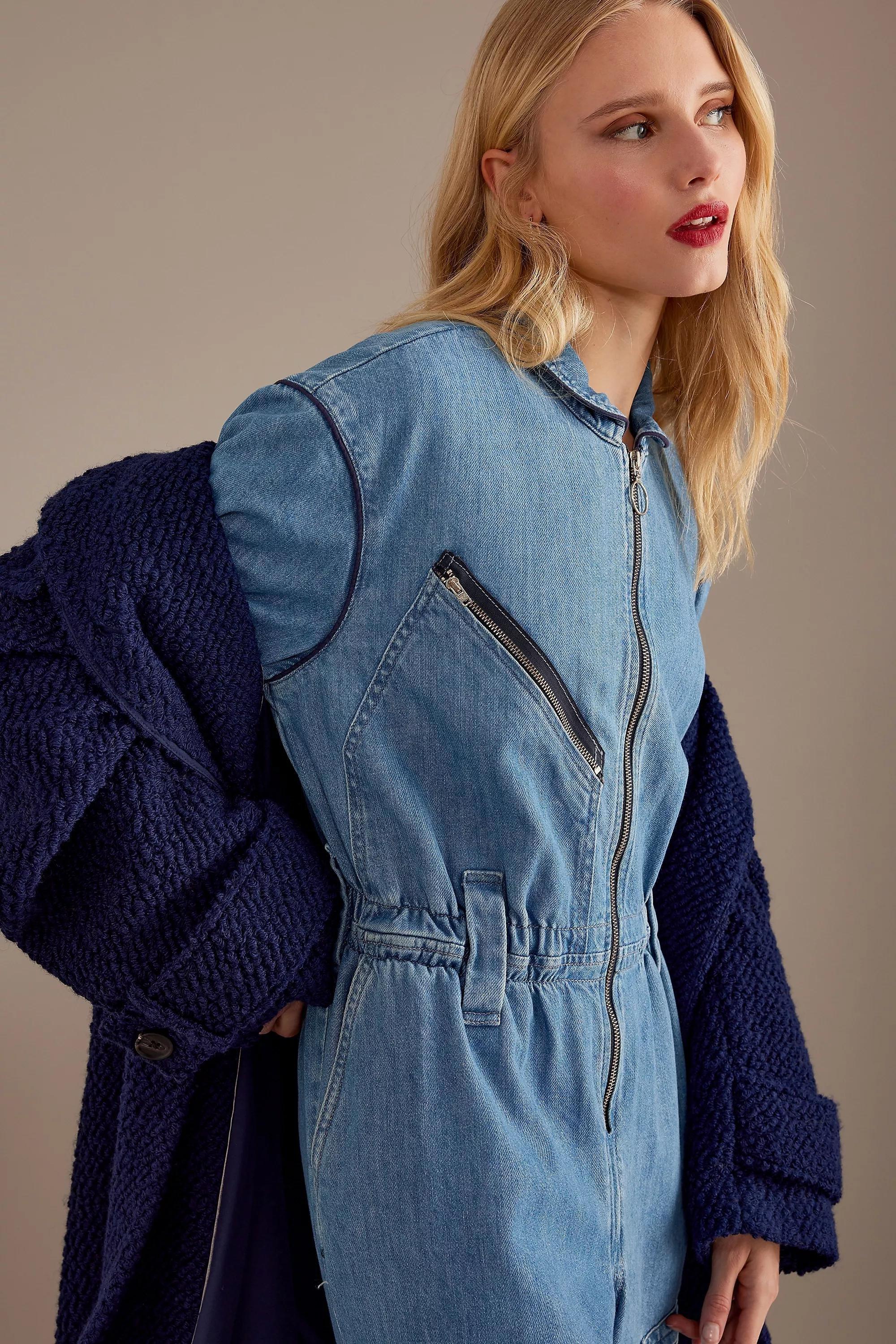Seventy + Mochi Amelia Long-Sleeve Organic Denim Jumpsuit, Blue, , large image number 5