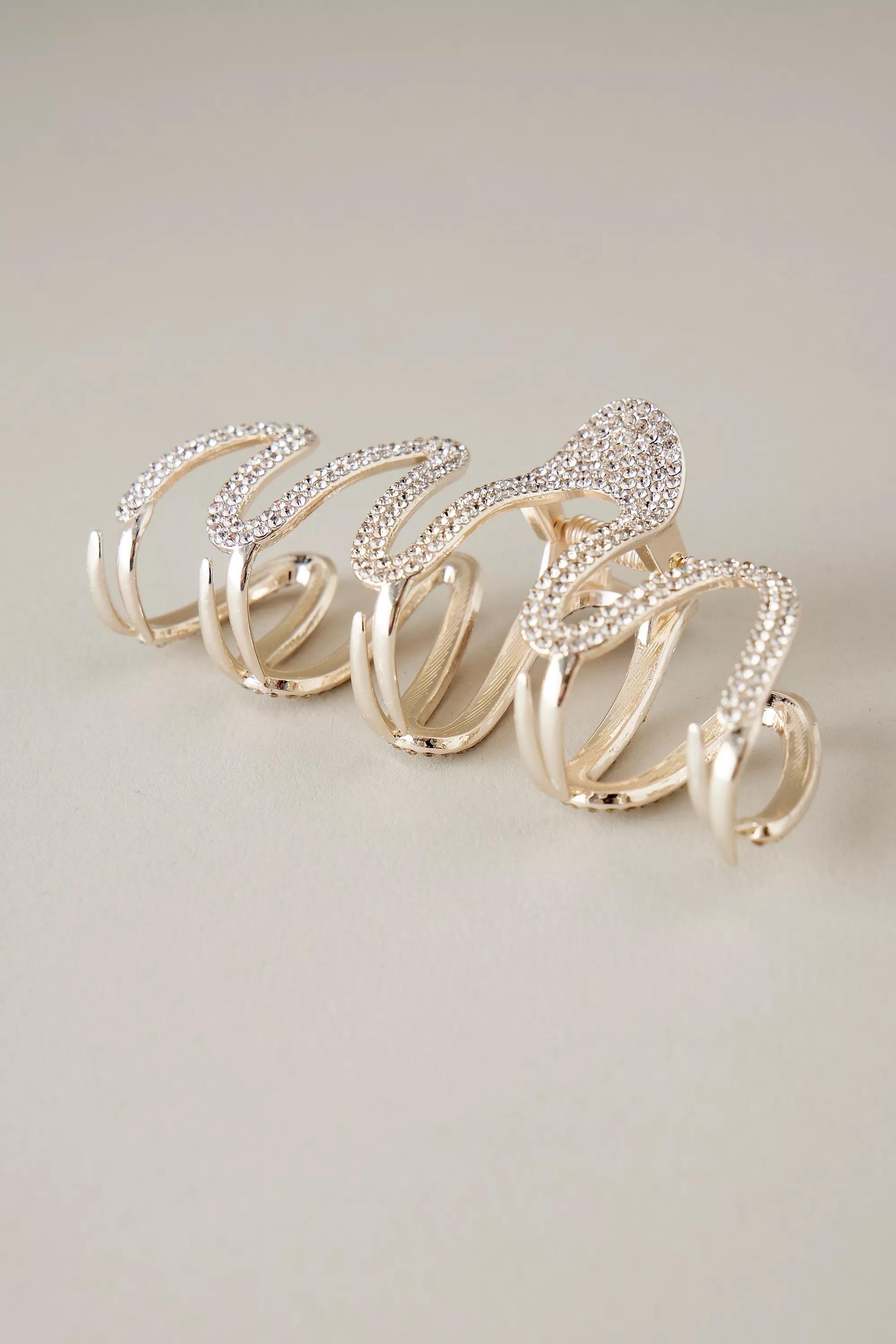 Pearl-Embellished Squiggle Metal Hair Claw Clip, Gold, A501_0070, large image number 1