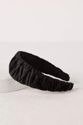 Thick Pleated Satin Headband, Black, A501_0001, large image number 3