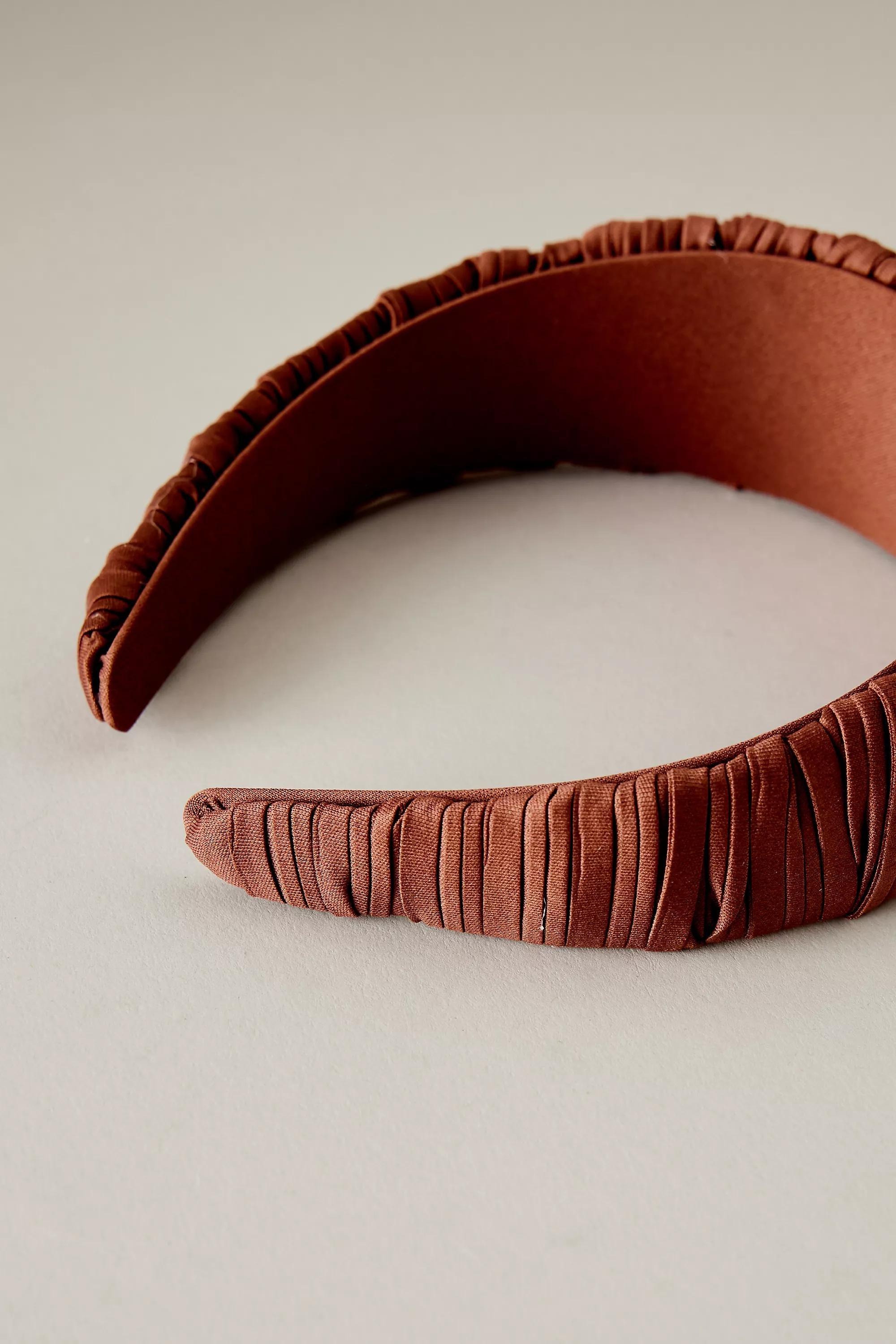 Thick Pleated Satin Headband, Brown, A501_0021, large image number 3