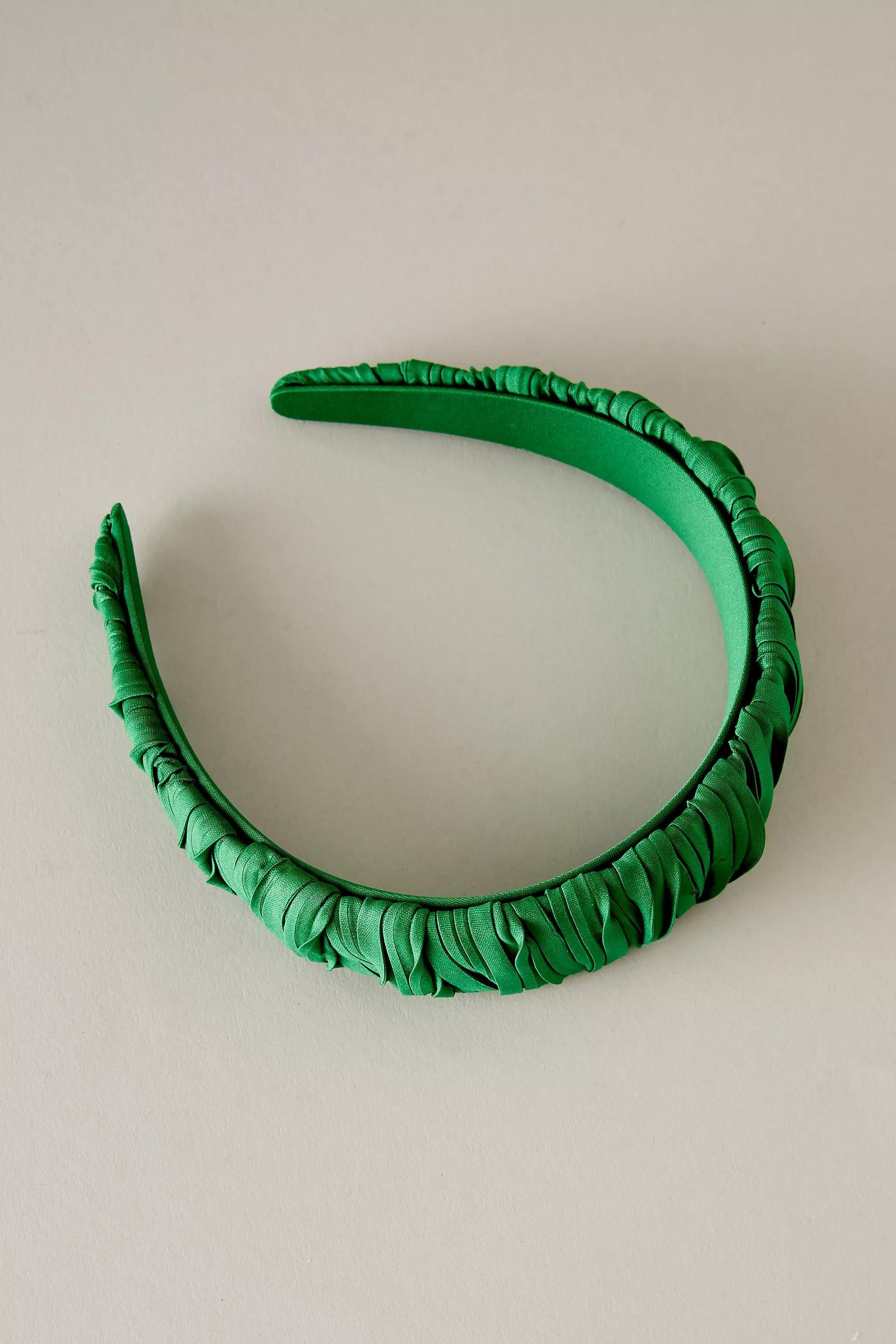 Thick Pleated Satin Headband, Green, A501_0037, large image number 3