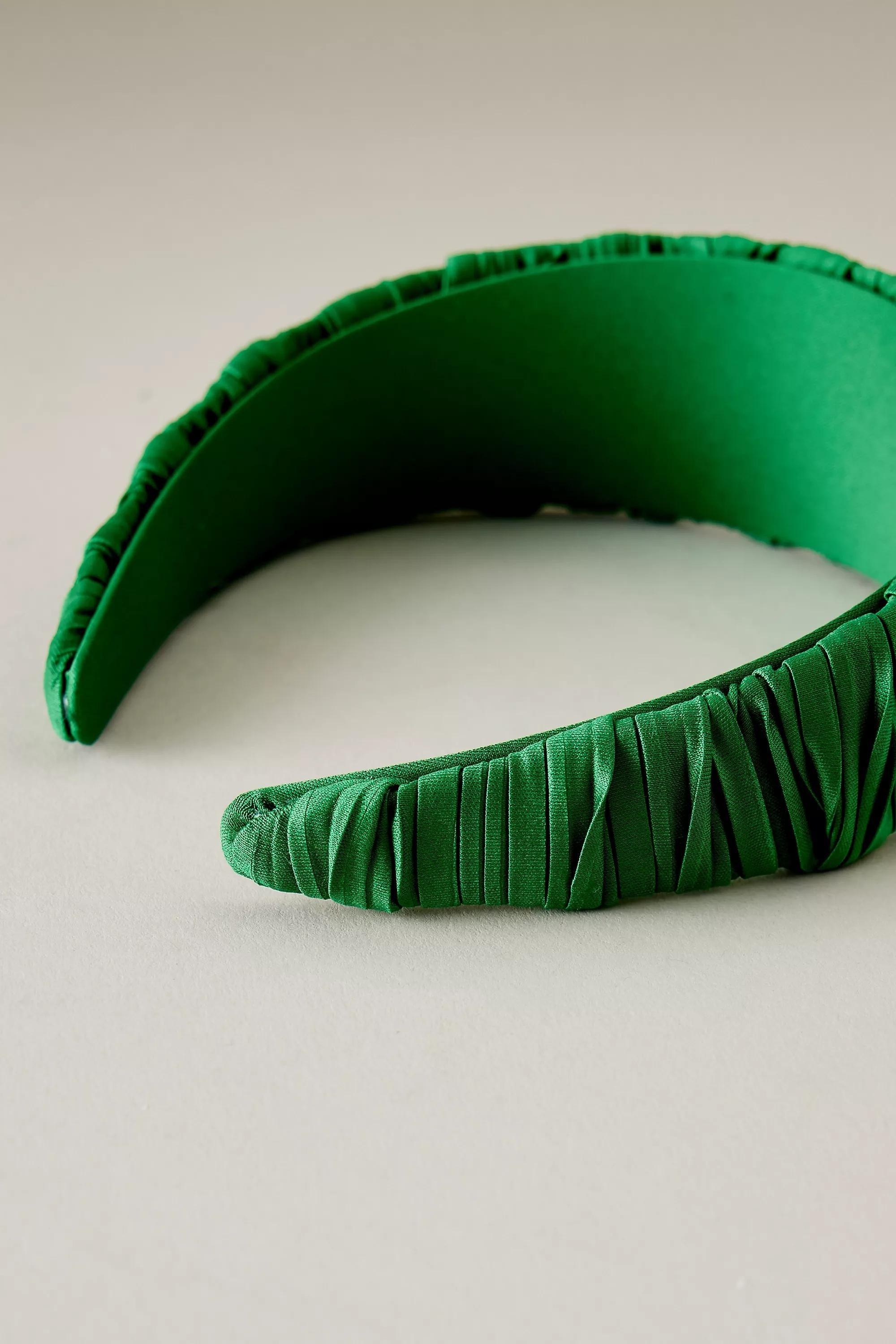 Thick Pleated Satin Headband, Green, A501_0037, large image number 4