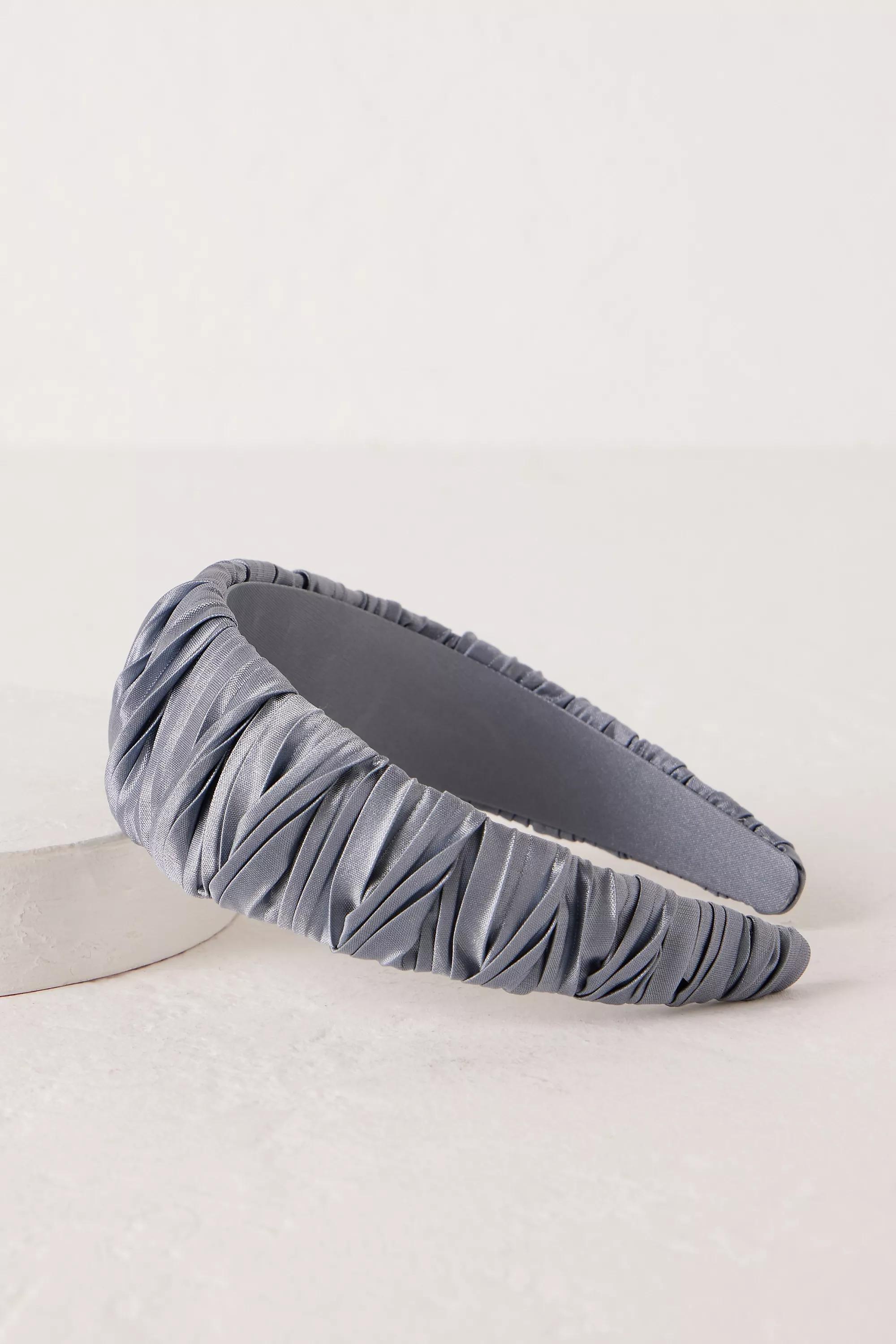 Thick Pleated Satin Headband, Blue, A501_0040, large image number 0