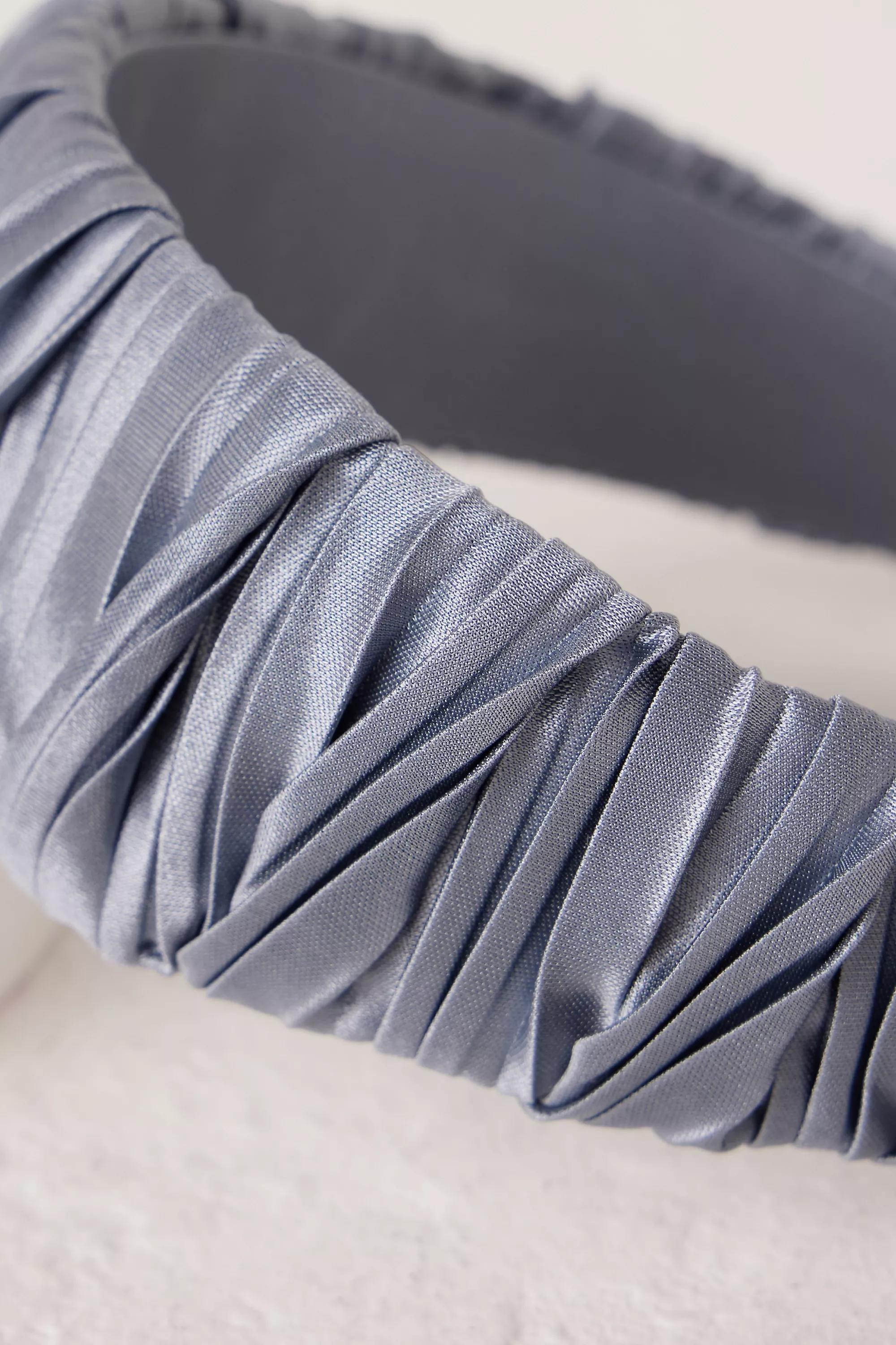 Thick Pleated Satin Headband, Blue, A501_0040, large image number 1