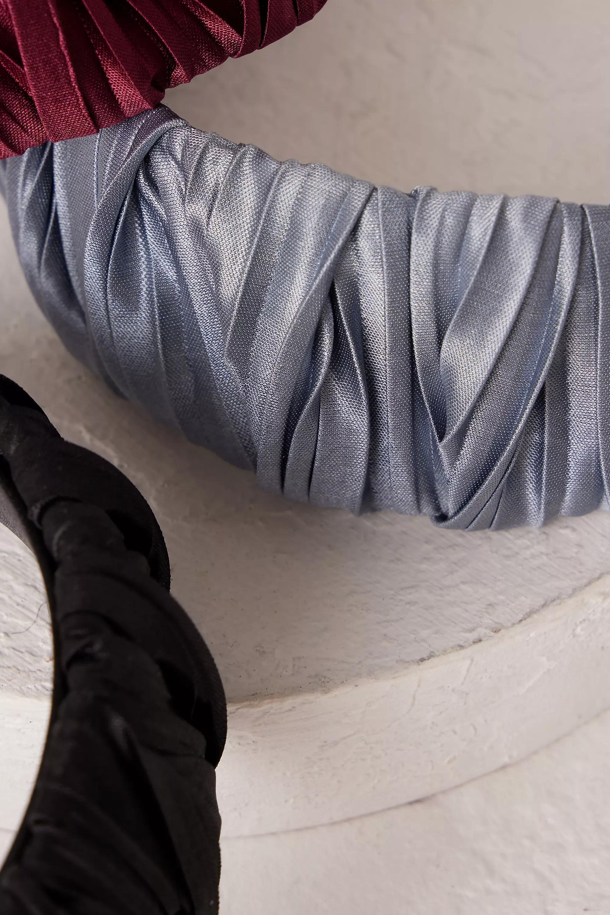 Thick Pleated Satin Headband, Blue, A501_0040, large image number 2