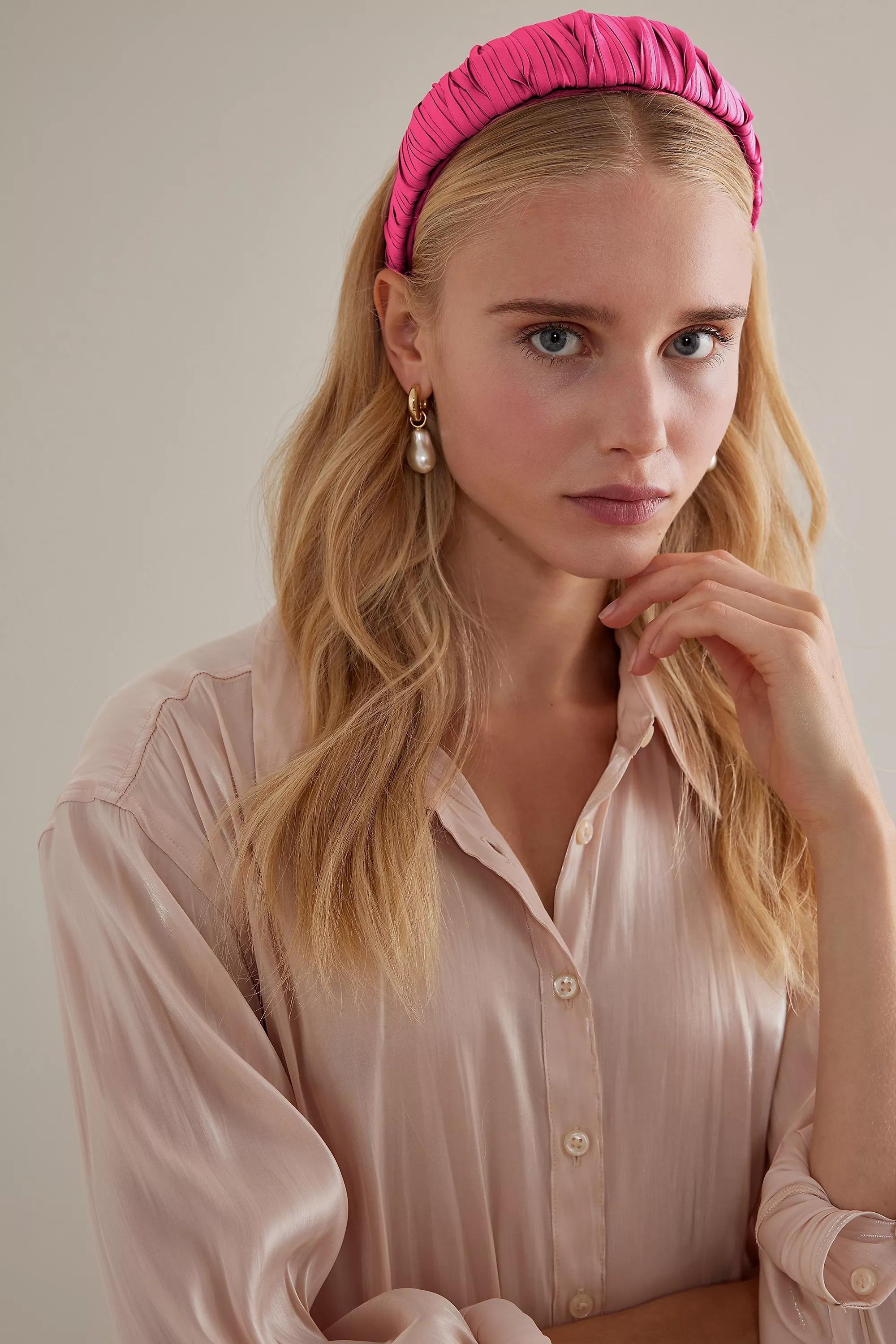Pink Thick Pleated Satin Headband, A501_0066, large image number 0