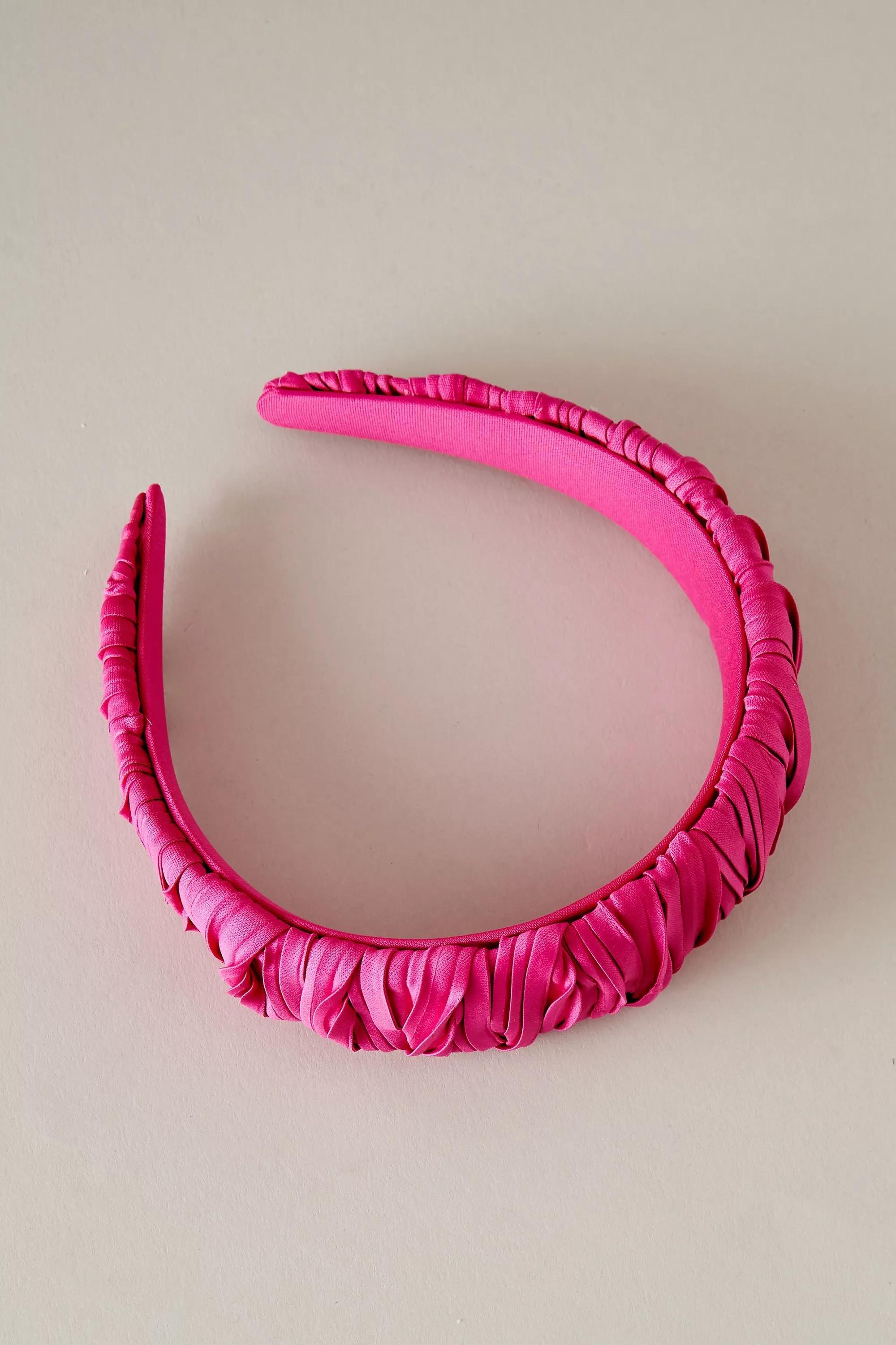 Pink Thick Pleated Satin Headband, A501_0066, large image number 1