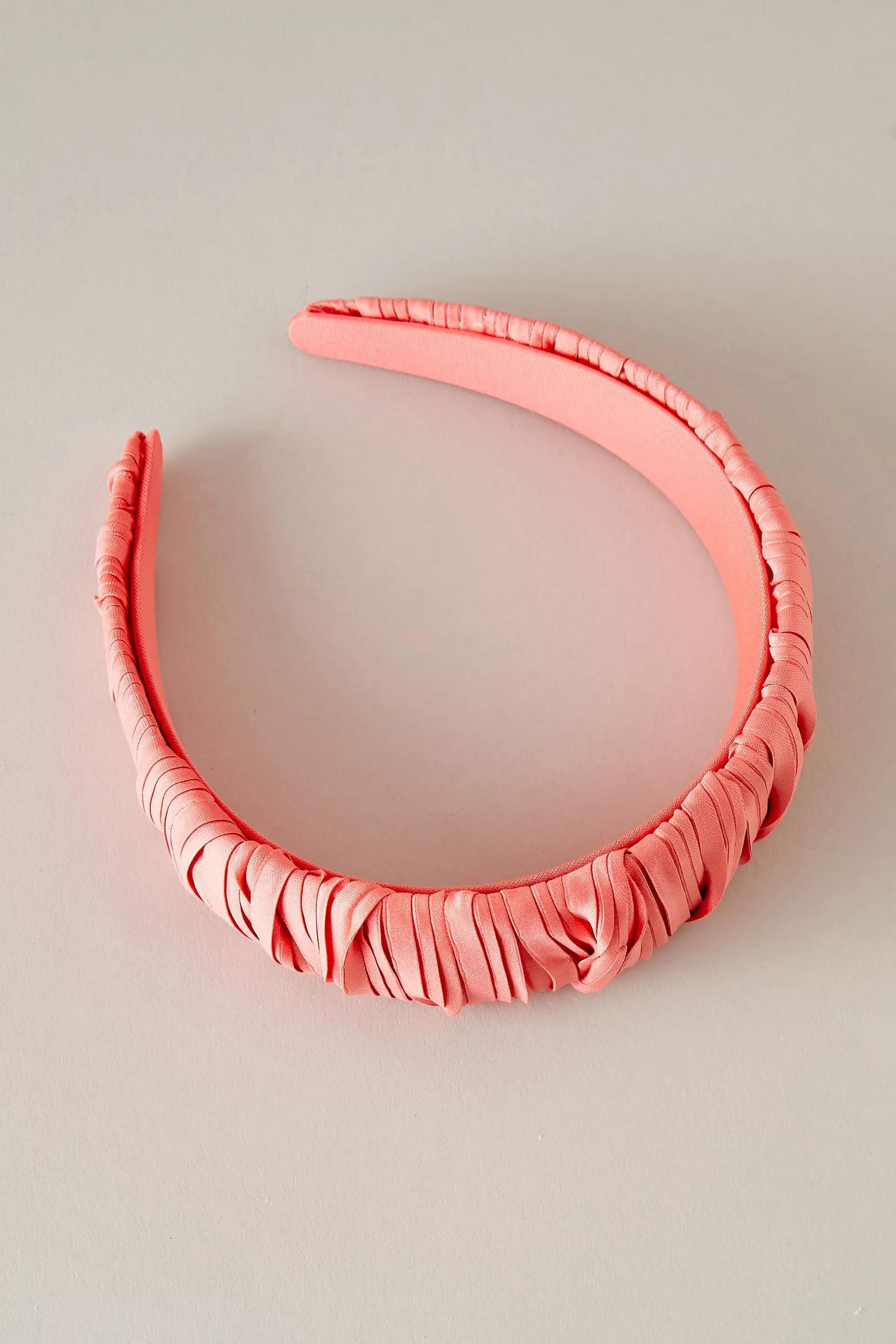 Thick Pleated Satin Headband, Coral, A501_0085, large image number 2