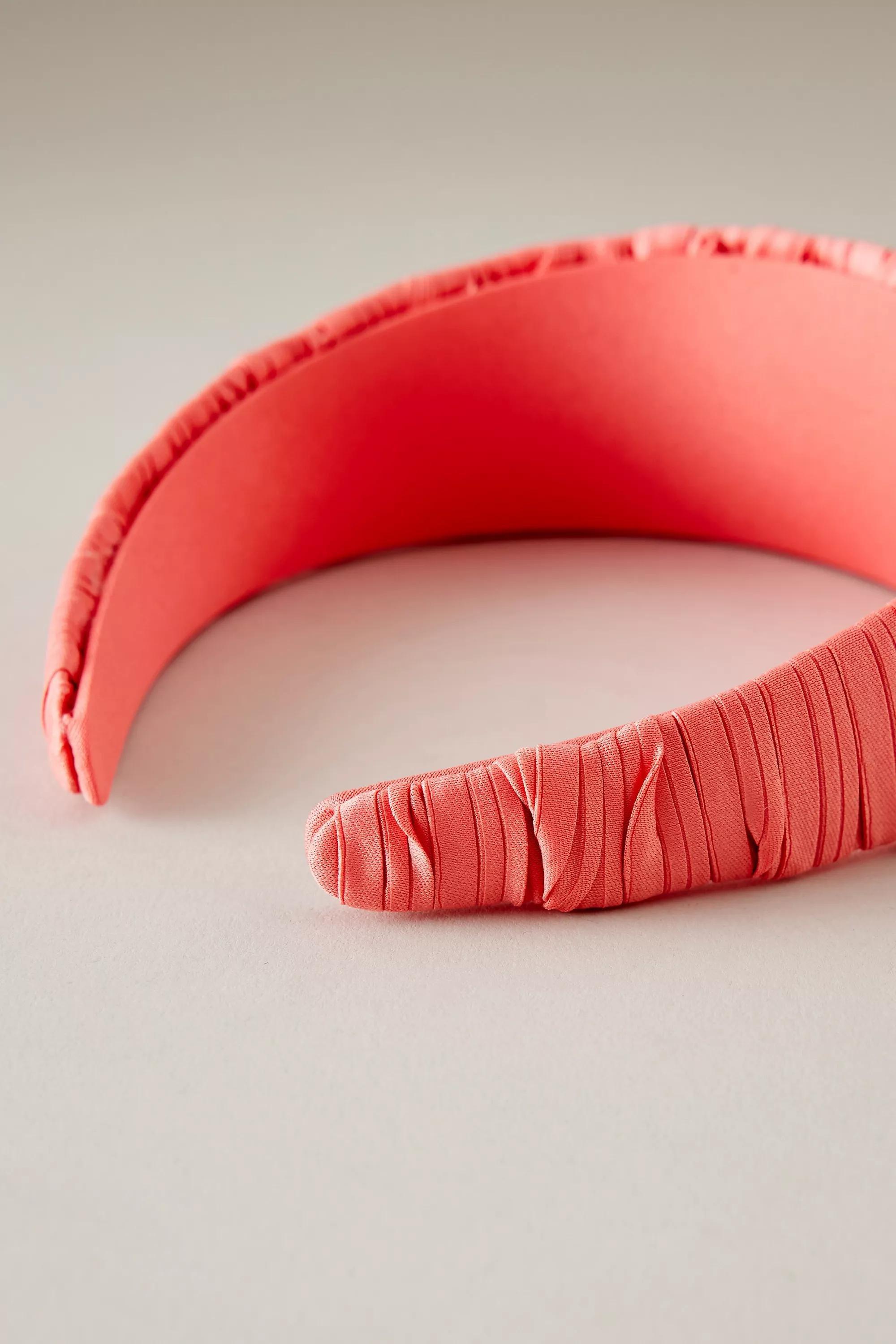 Thick Pleated Satin Headband, Coral, A501_0085, large image number 3