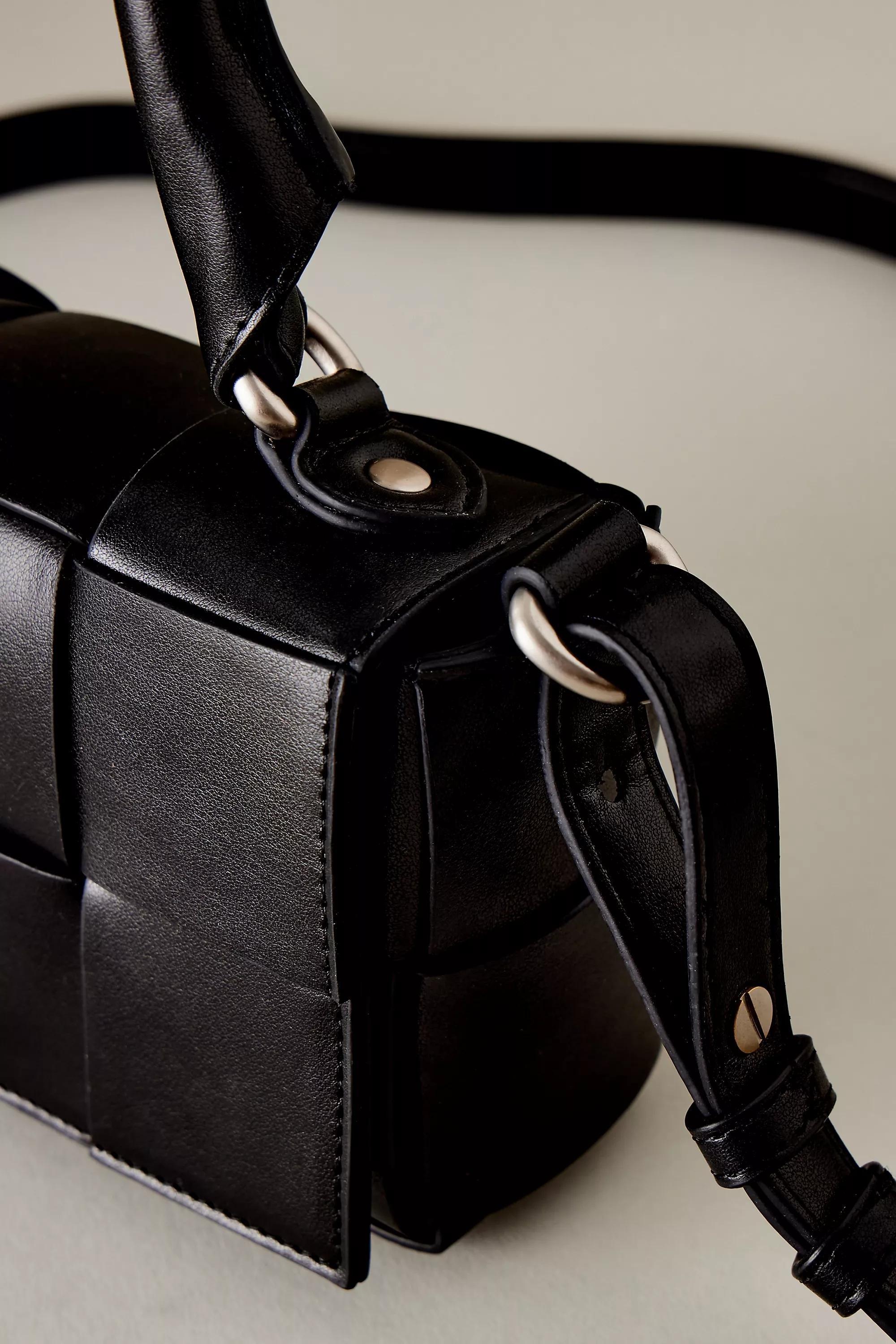 Anthropologie - Woven Leather Micro Crossbody Hand Bag, Black