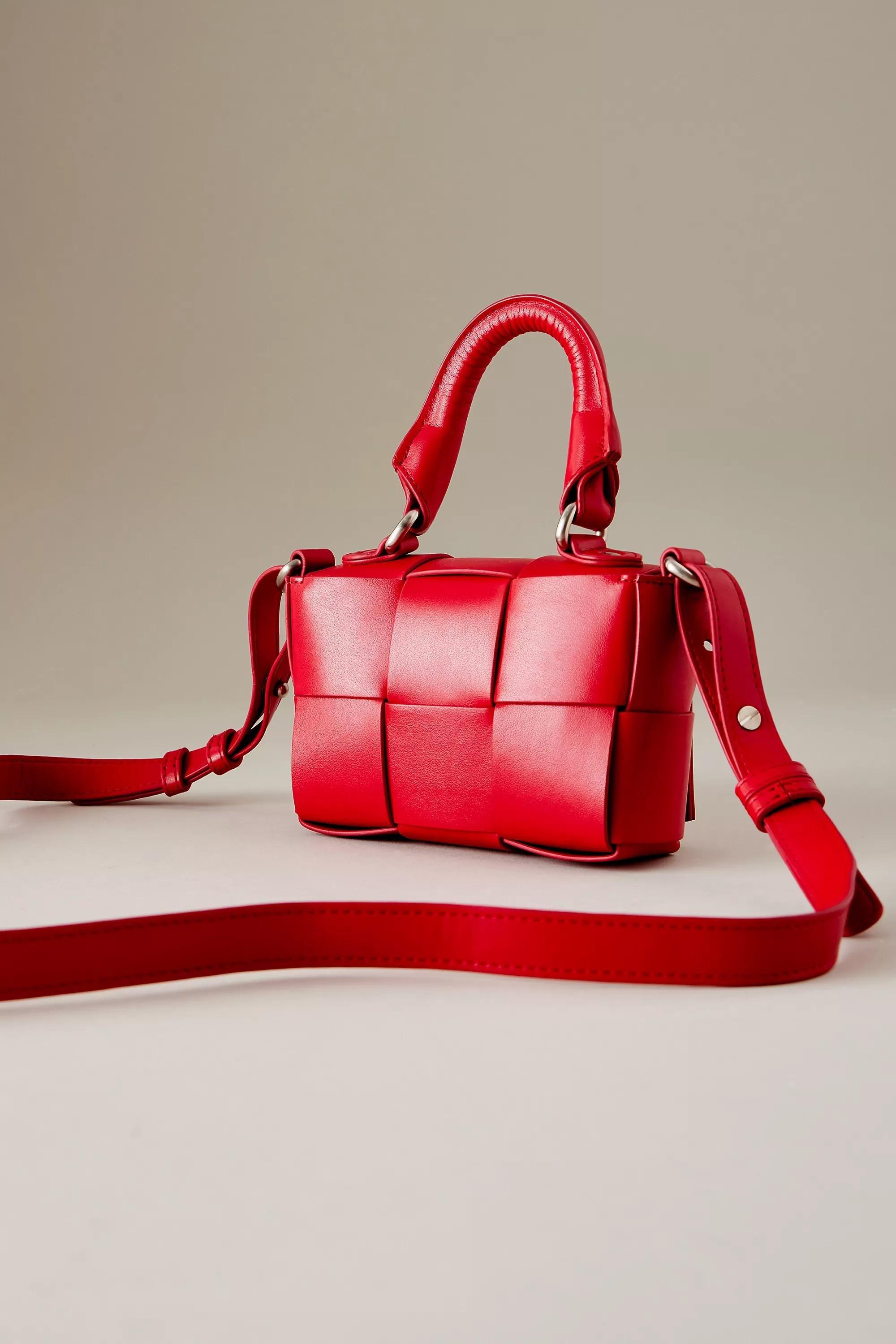 Woven Leather Micro Crossbody Hand Bag, Red, A501_0060, large image number 0