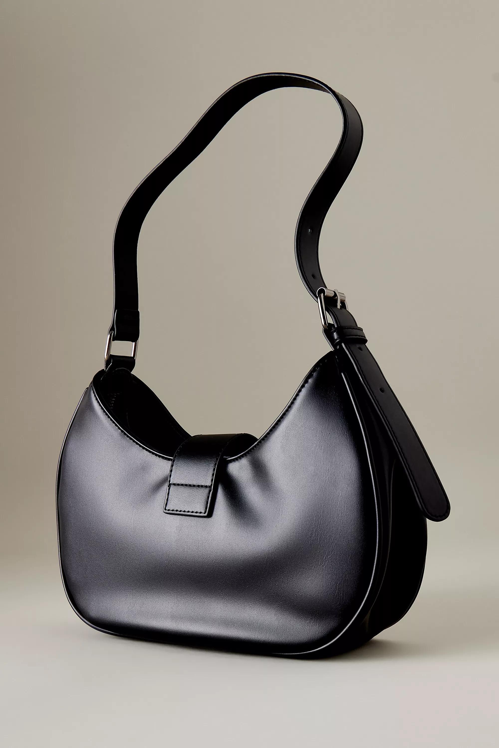 Buckle Studded Faux-Leather Shoulder Bag, Black, A501_0001, large image number 1