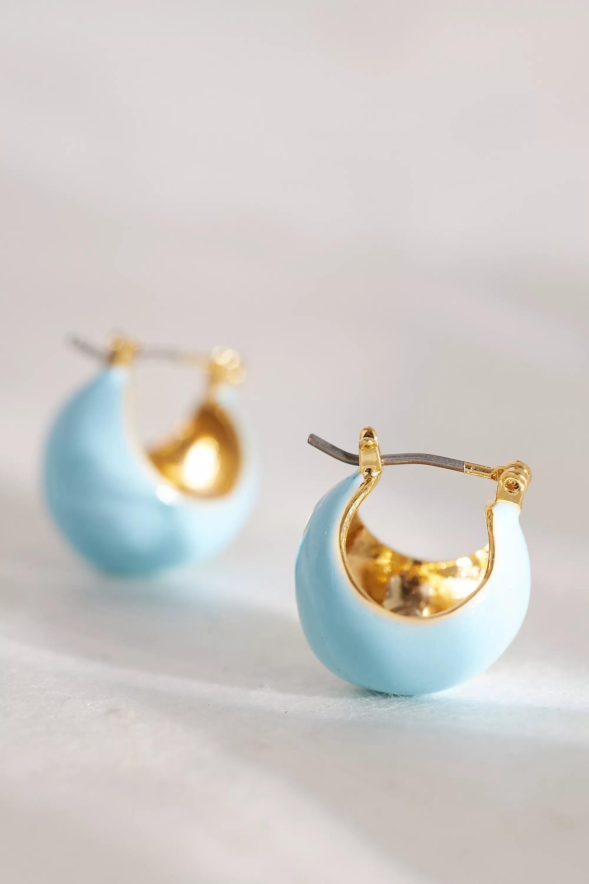 Gold-Plated Basket Enamel Huggie Hoop Earrings, Blue, A501_0040, large image number 1