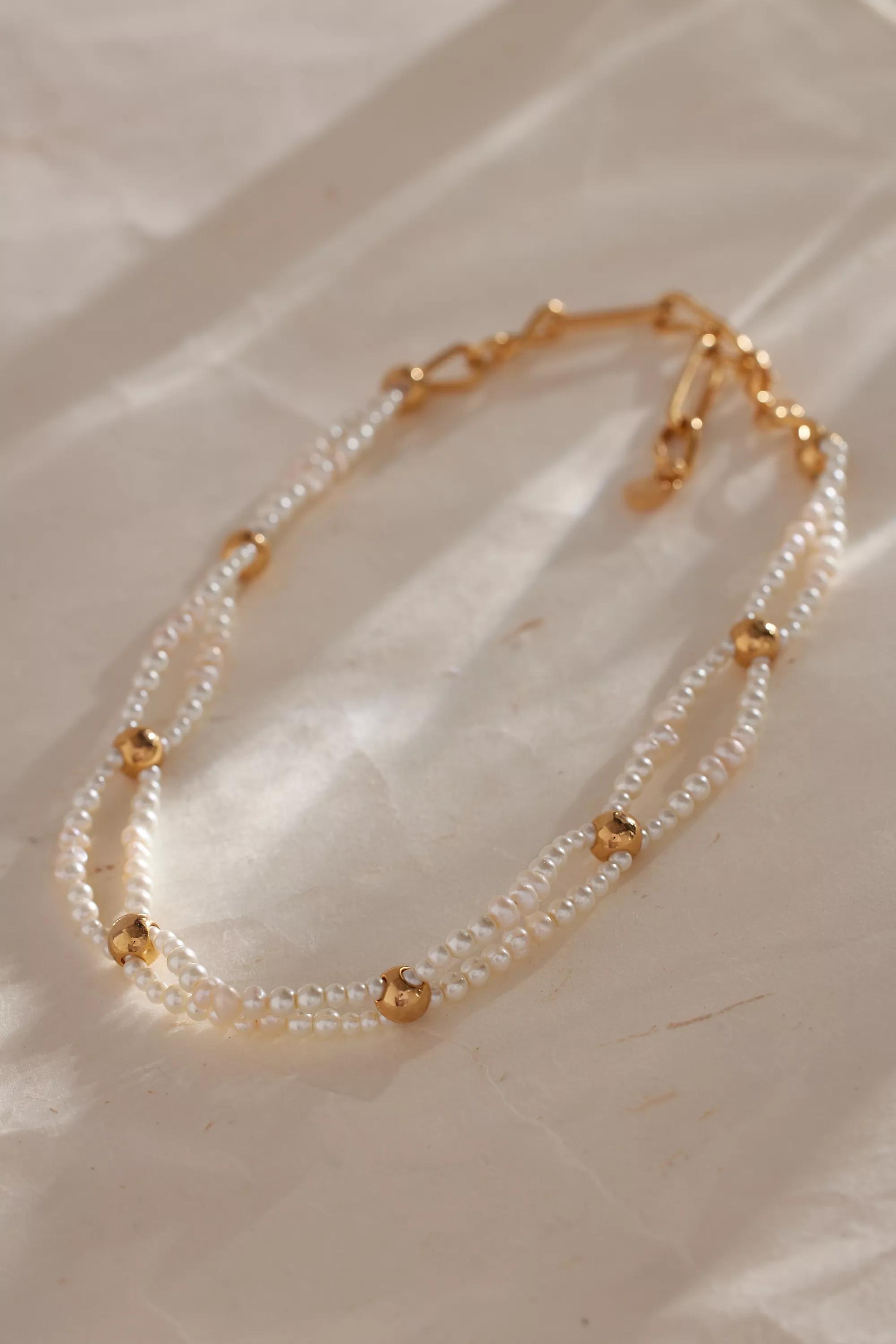 Double-Strand Beaded Pearl Choker Necklace, Pearl, , large image number 1