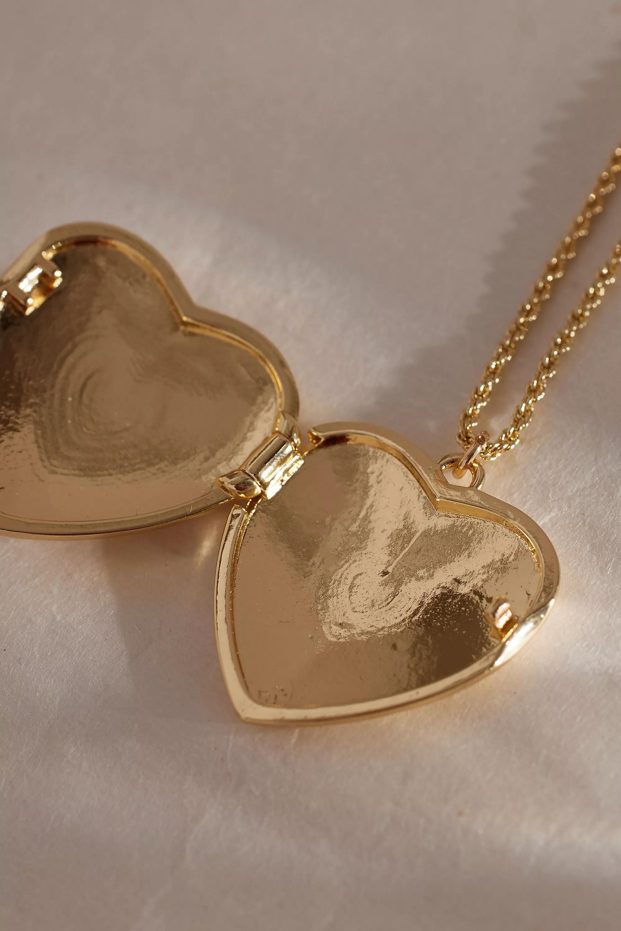 Oversized Stone Heart Locket Chain Necklace, Gold, , large image number 1