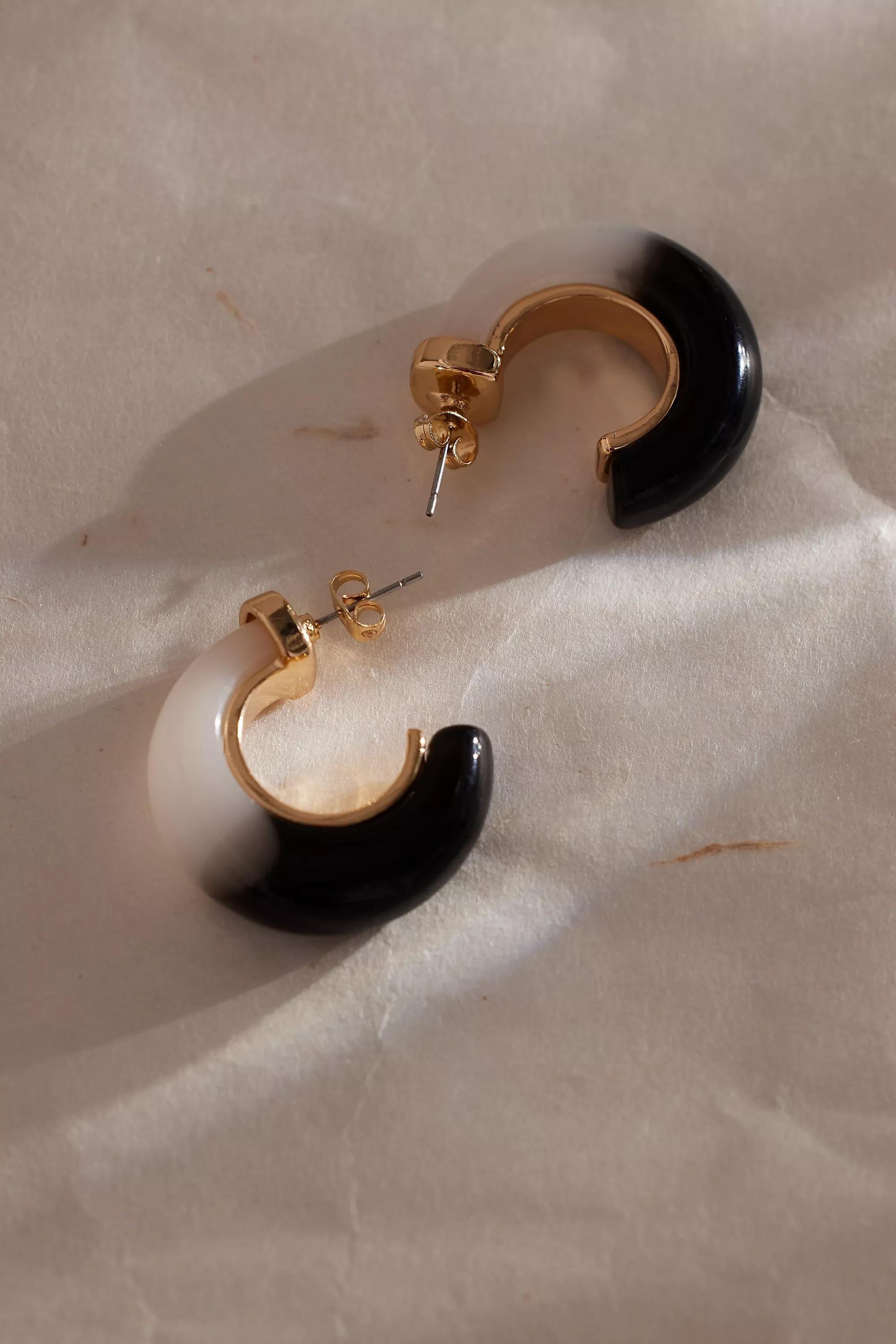 Chunky Resin Hoop Earrings, Black & White, A501_0018, large image number 0