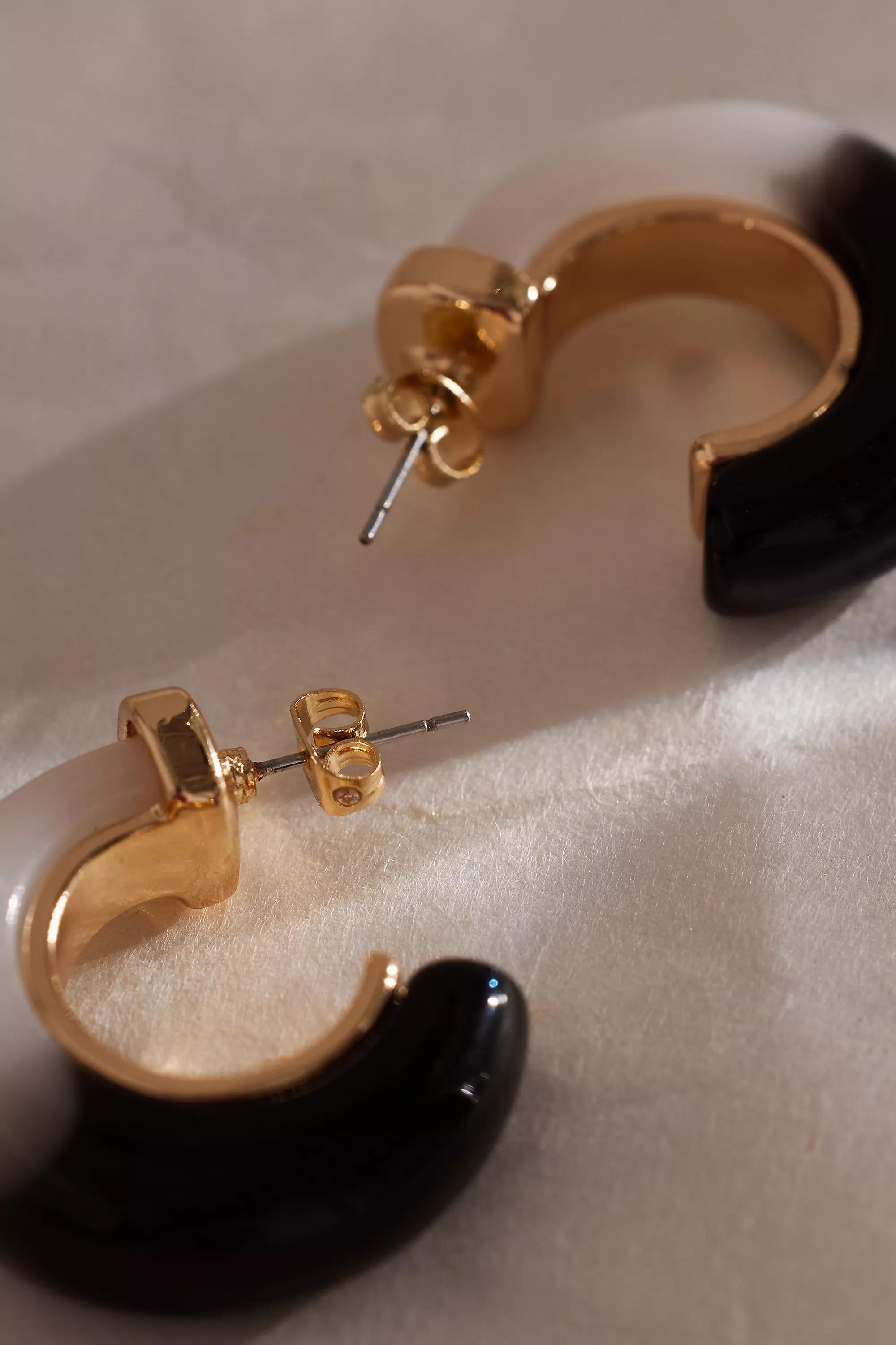 Chunky Resin Hoop Earrings, Black & White, A501_0018, large image number 1