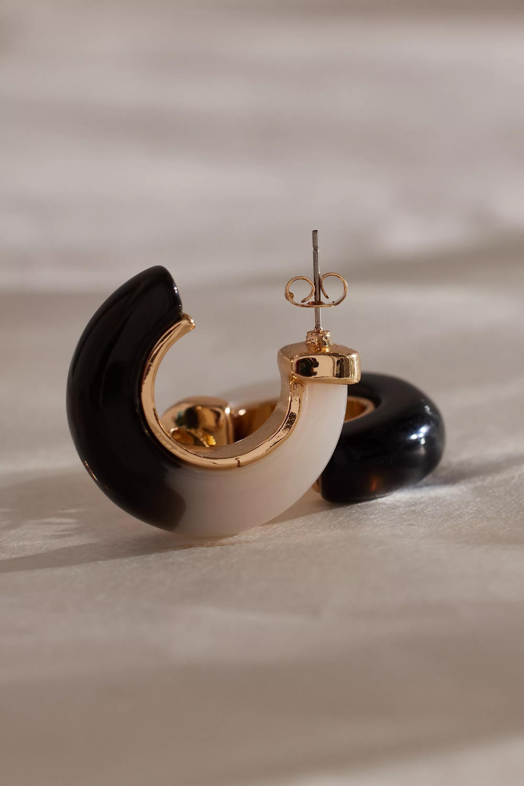 Chunky Resin Hoop Earrings, Black & White, A501_0018, large image number 2