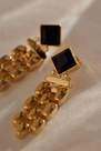 Anthropologie - Gold-Plated Stone Watch Band Chain-Drop Earrings, Black