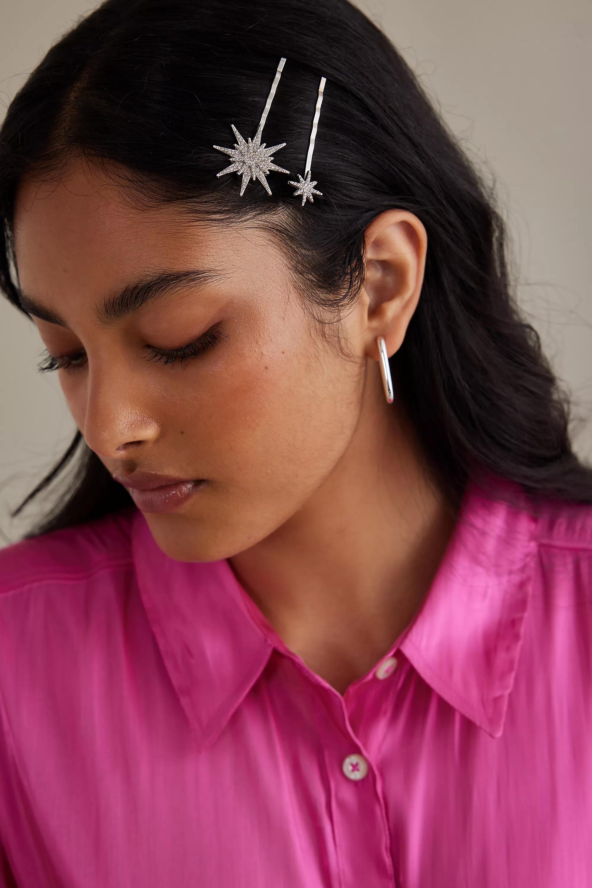 Celestial Crystal Hair Bobby Pins, Set Of 3, Silver, , large image number 0